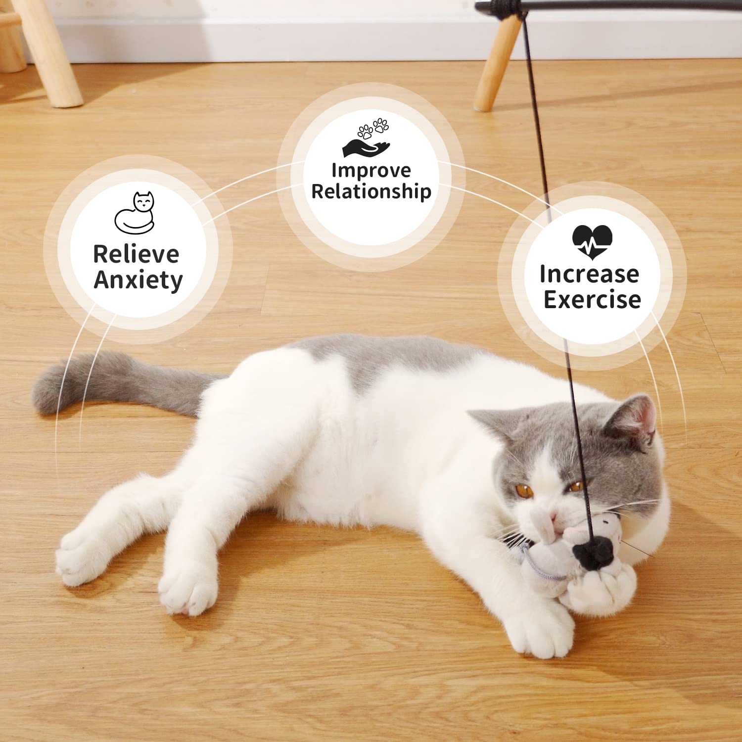 PAZ'S GIFT Interactive Cat Wand Toy with Cute Mouse - Teaser Wand for Indoor Play, Squeaky Fun Kitten Toy for Chase & Exercise - Reduce Boredom for All Cats - Perfect for Playtime, Training & Bonding with Your Feline Friend