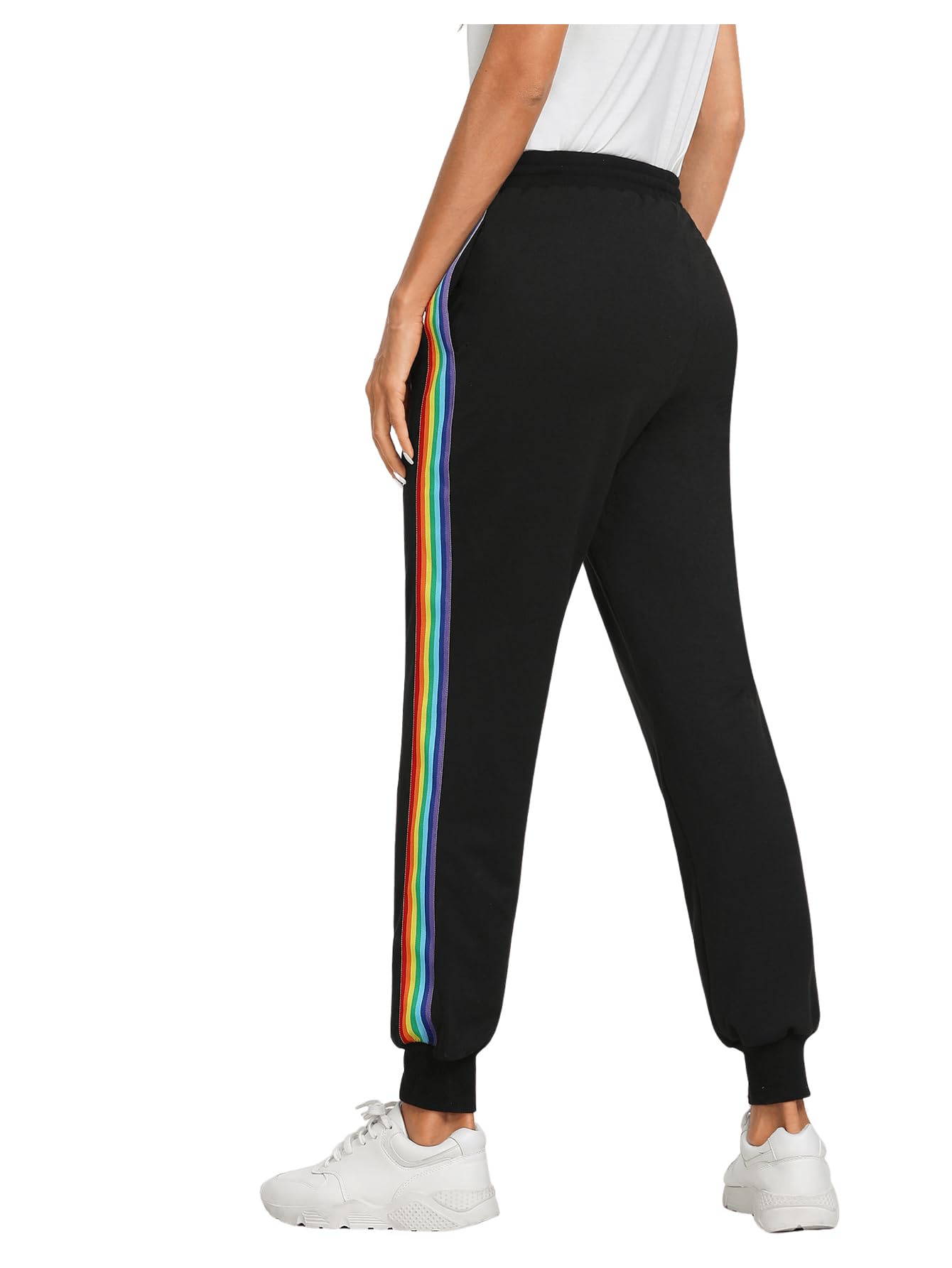 SweatyRocks Women's Casual Striped Jogger Sweatpants with Drawstring Waist & Pockets - Comfortable Lounge Pants for Yoga, Running, and Everyday Wear