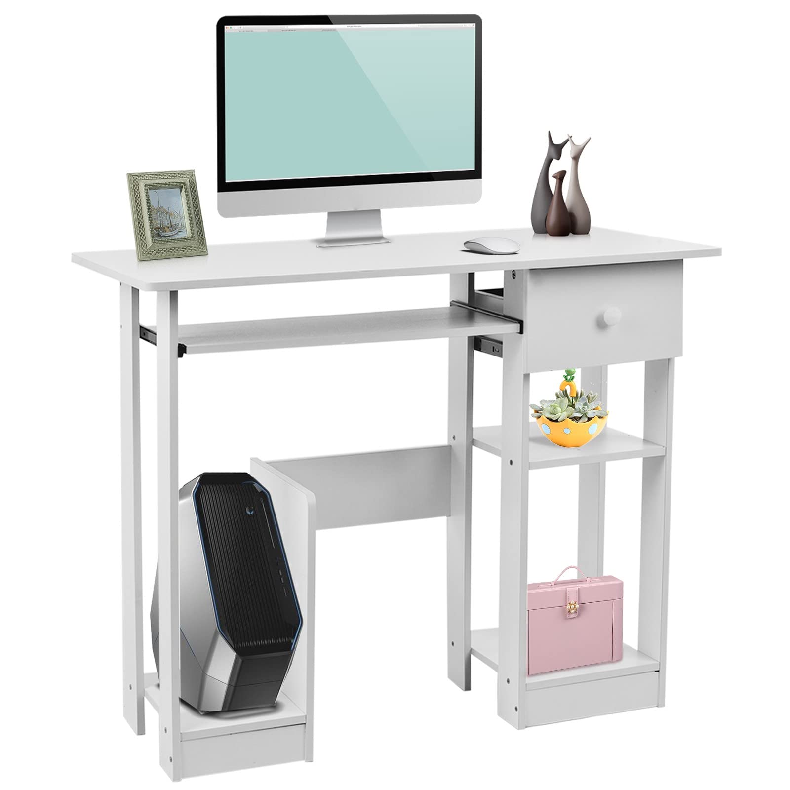 Celendi 35.4 Inch Corner Computer Desk - Home Office Study Writing Workstation, Ergonomic L-Shaped Desk for Small Spaces, White | Perfect for Gaming, Remote Work & Study Setup