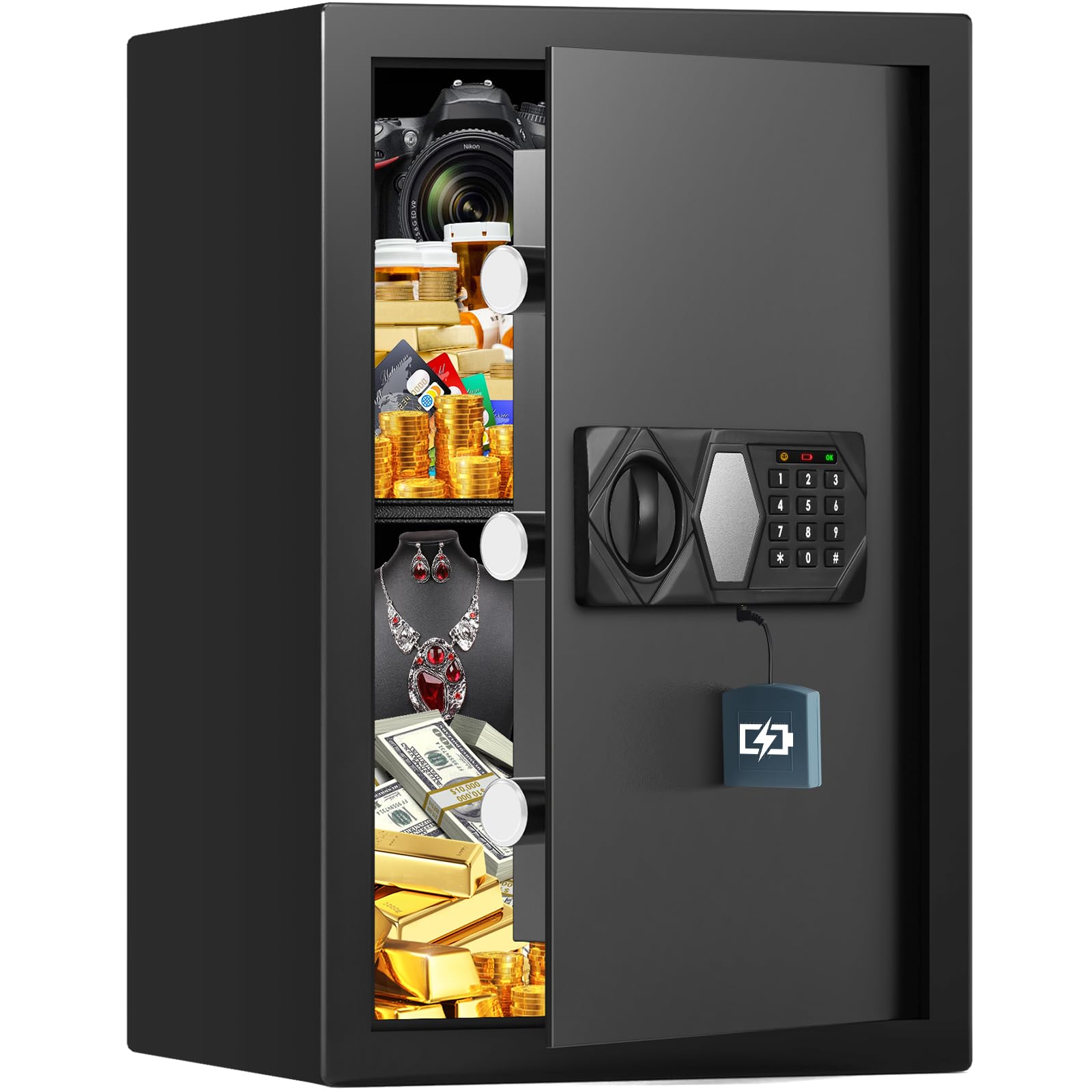 3.2 Cubic Foot Large Fireproof Safe Box for Home & Office - Digital Security Safe with Backup Keys, Alarm System, Water & Fire Resistant - Anti-Theft Protection for Documents, Cash, Jewelry (Perfect for Home Security & Business Use)