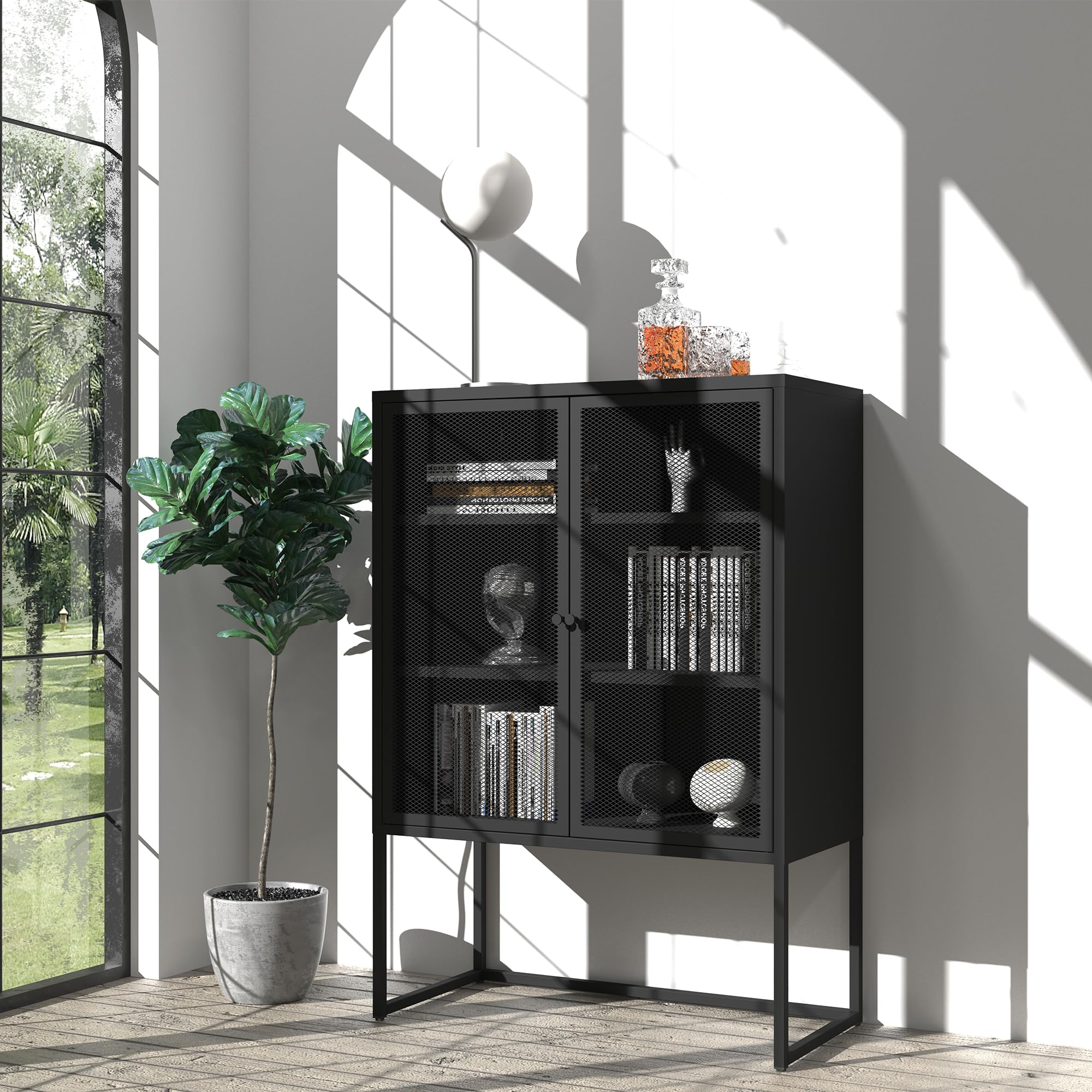 3-Tier Metal Sideboard Buffet Cabinet with Mesh Doors & Shelves - Sturdy Storage Rack for Office, Kitchen, Dining & Living Room - Perfect for Organizing Dishes, Barware & Home Decor