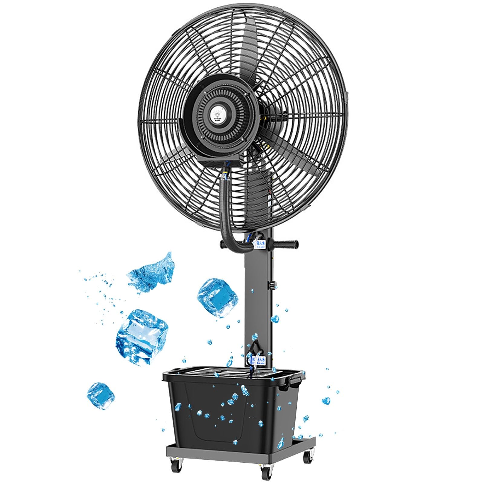 Outdoor Patio Misting Fan with 180° Oscillation - 3 Speed Adjustable Pedestal Cooling Fan with 12 Gallon (45L) Water Tank - Perfect for Backyard, Greenhouse & Residential Use - Model FS 650 (Black)