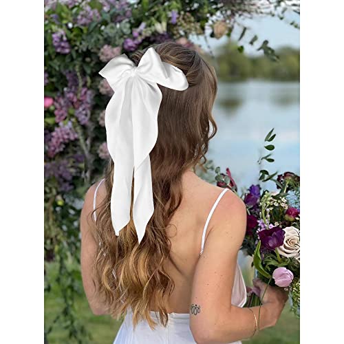 Elegant White Hair Bows for Women - Large Wedding Hair Accessories, Bridesmaid Gifts & Bachelorette Party Favors | Perfect for Bridal Showers, Wedding Decorations and Special Occasions