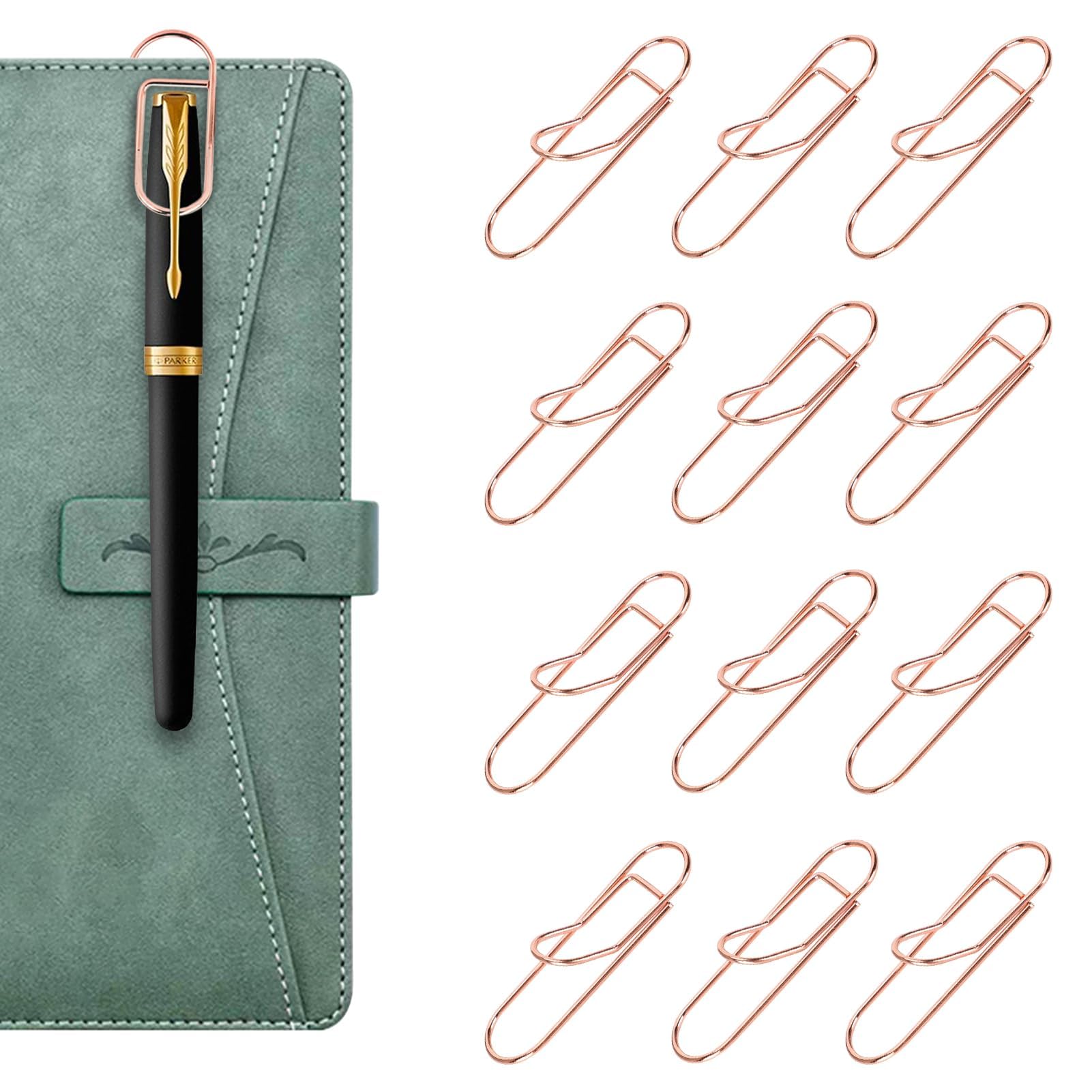 24PCS Rose Gold Metal Pen Clips - Carbon Steel Paper Clip Holder for Notebooks, Books & Journals - Universal Size Fits Any Pen - Perfect for Office, School & Home Organization