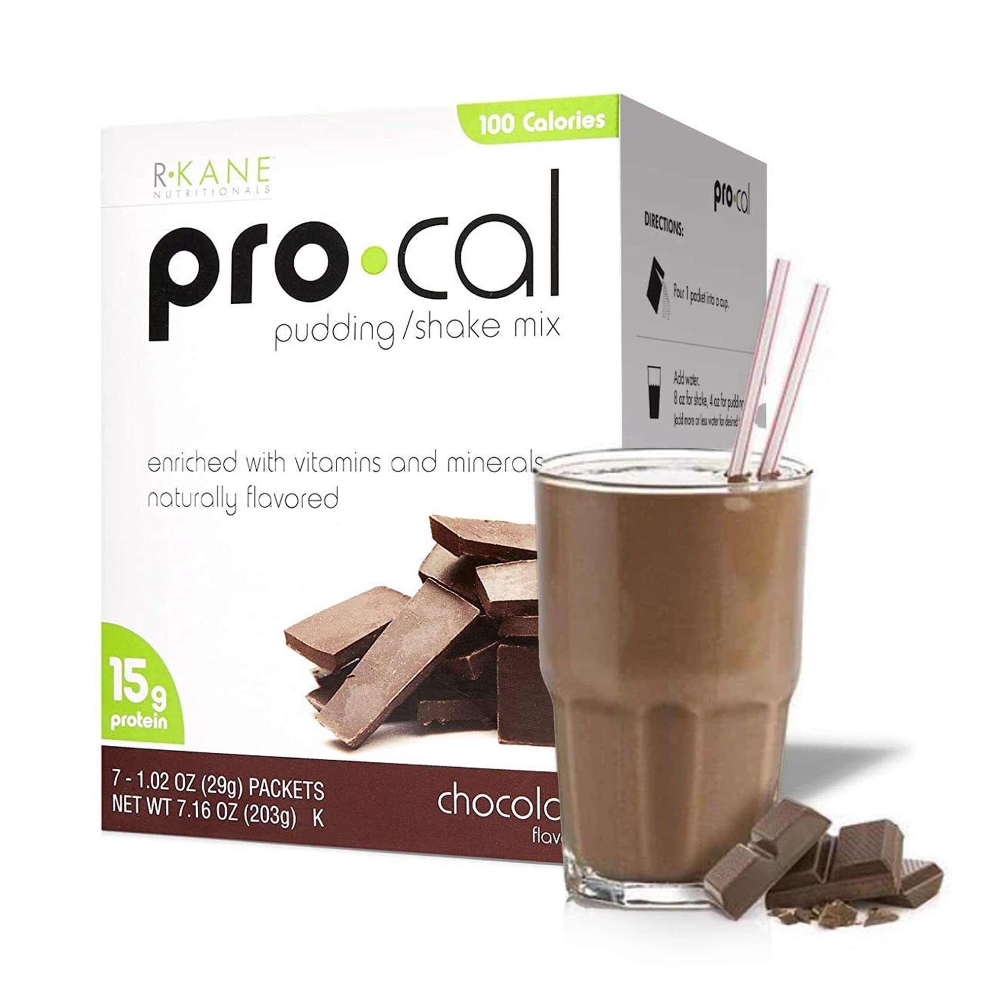 Pro-Cal Chocolate Protein Drink Mix - High Protein, Low Calorie Shake & Pudding Mix (15g Protein) - Meal Replacement & Breakfast Boost - 7 On-the-Go Packets - Perfect for Gym, Workout Recovery & Busy Mornings