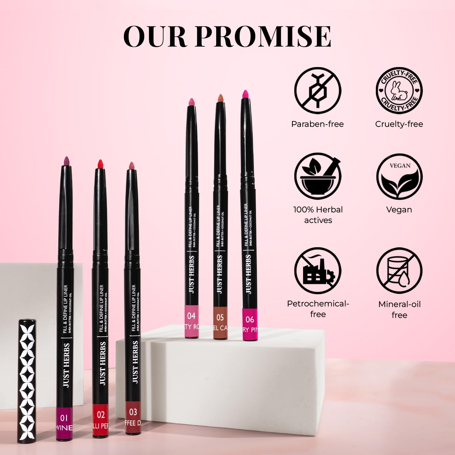 Just Herbs Fill & Define Lip Liner - Shea Butter & Coconut Oil Infused, Transfer-Proof, Long-Lasting Creamy Matte Finish Lip Pencil for Everyday Wear & Special Occasions