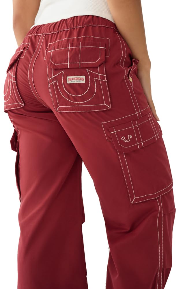 True Religion Women's Nylon Straight Cargo Pants - Tibetan Red | Comfortable & Stylish Casual Wear for Everyday Outfits, Work & Travel