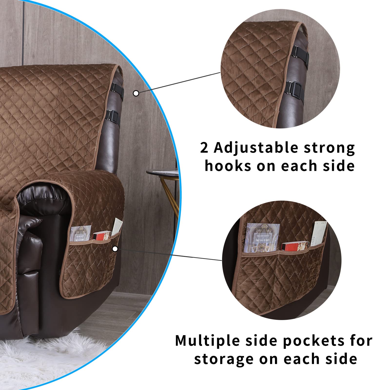Premium Velvet Recliner Covers - Non-Slip Waterproof Large Chair Covers for Leather Recliners, Reversible Sofa Protector for Living Room Furniture, Pet-Friendly Dog-Proof Cover (28