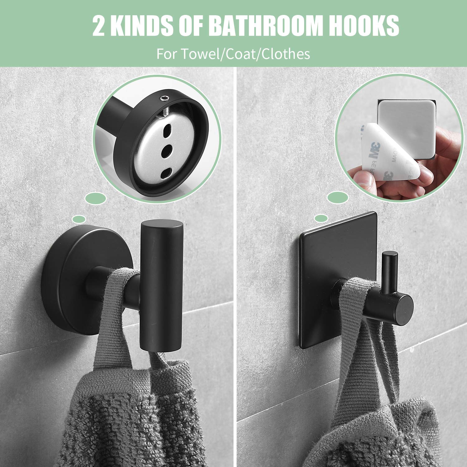 No-Drill Bathroom Hardware Set - SUS304 Stainless Steel Towel Bar (24 inch), 3 Robe Hooks & Toilet Paper Holder in Nickel Finish | Rustproof Bathroom Accessories Kit for Modern Homes, Apartments & Airbnb Rentals