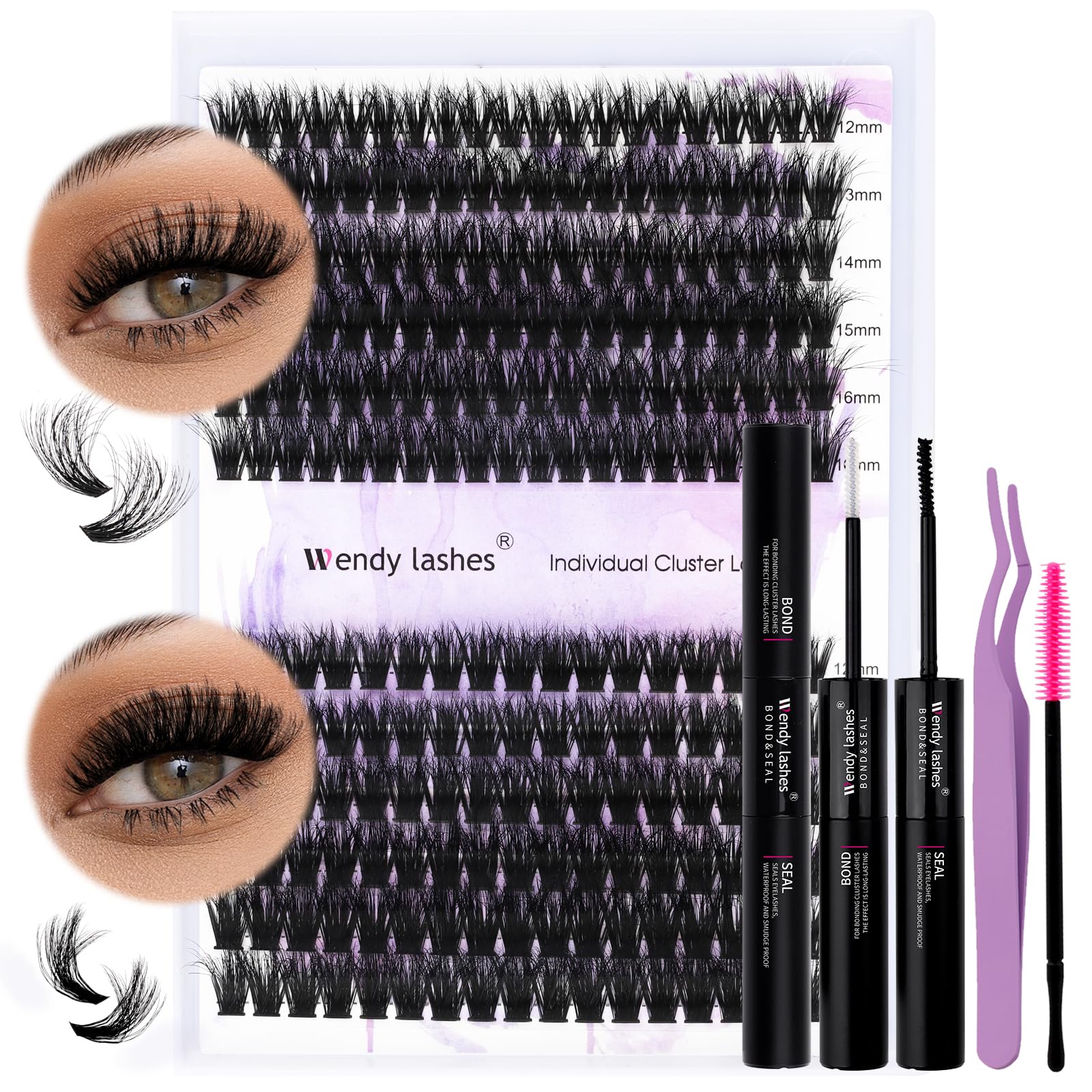 DIY Lash Clusters Kit for Home Use - Ultra Lightweight, Natural & Fluffy 3D Manga Lashes (12-16mm Mixed Lengths, 60+80D) - Waterproof Wispy Cat Eye D-Curl False Eyelashes for Anime & Manga Cosplay, Daily Wear, and Special Occasions