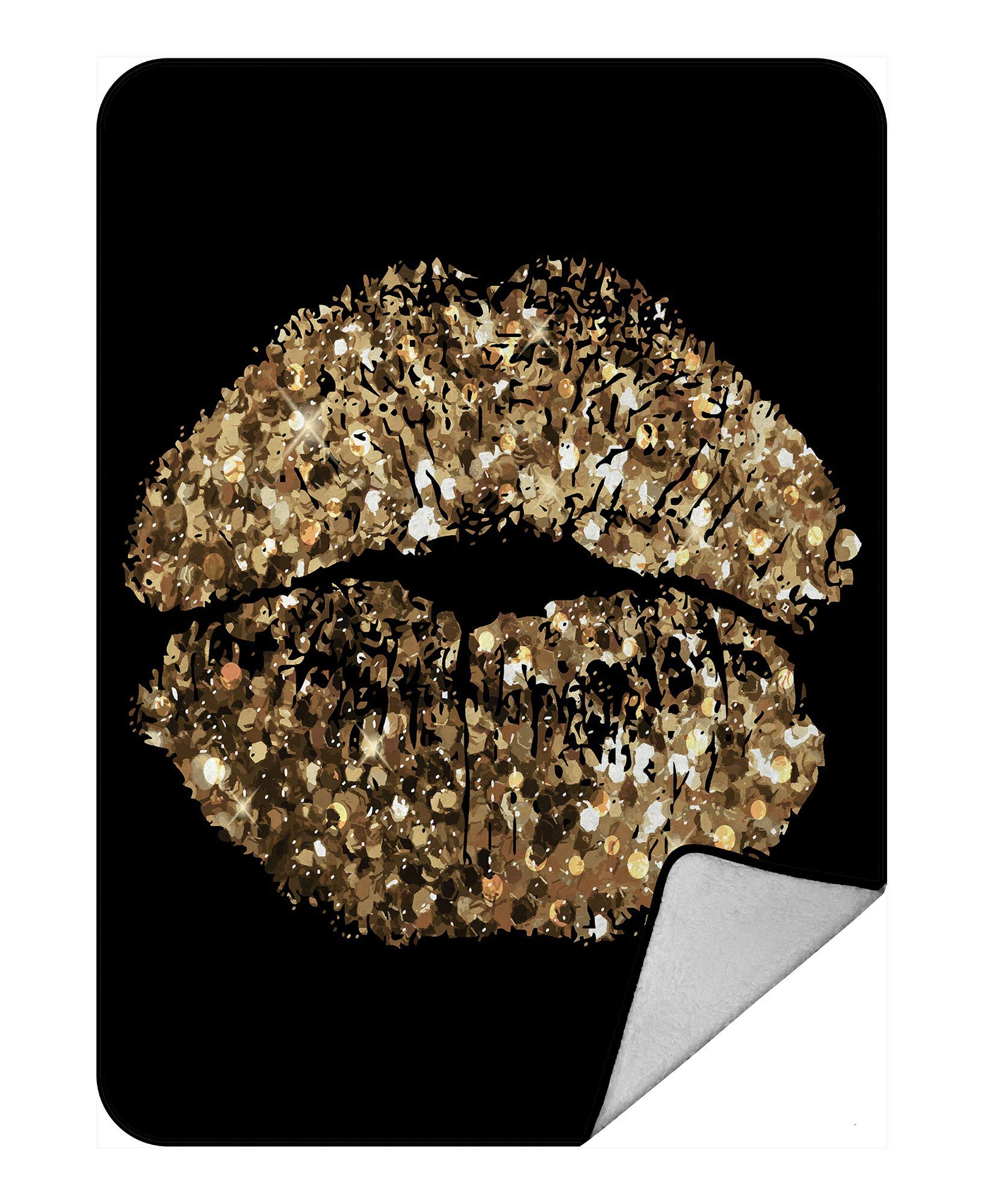 ECZJNT Gold Shimmer Kiss Print Fleece Blanket - Ultra Soft Plush Throw Blanket 58x80 Inches - Perfect for Sofa, Bed, Couch & Home Decor