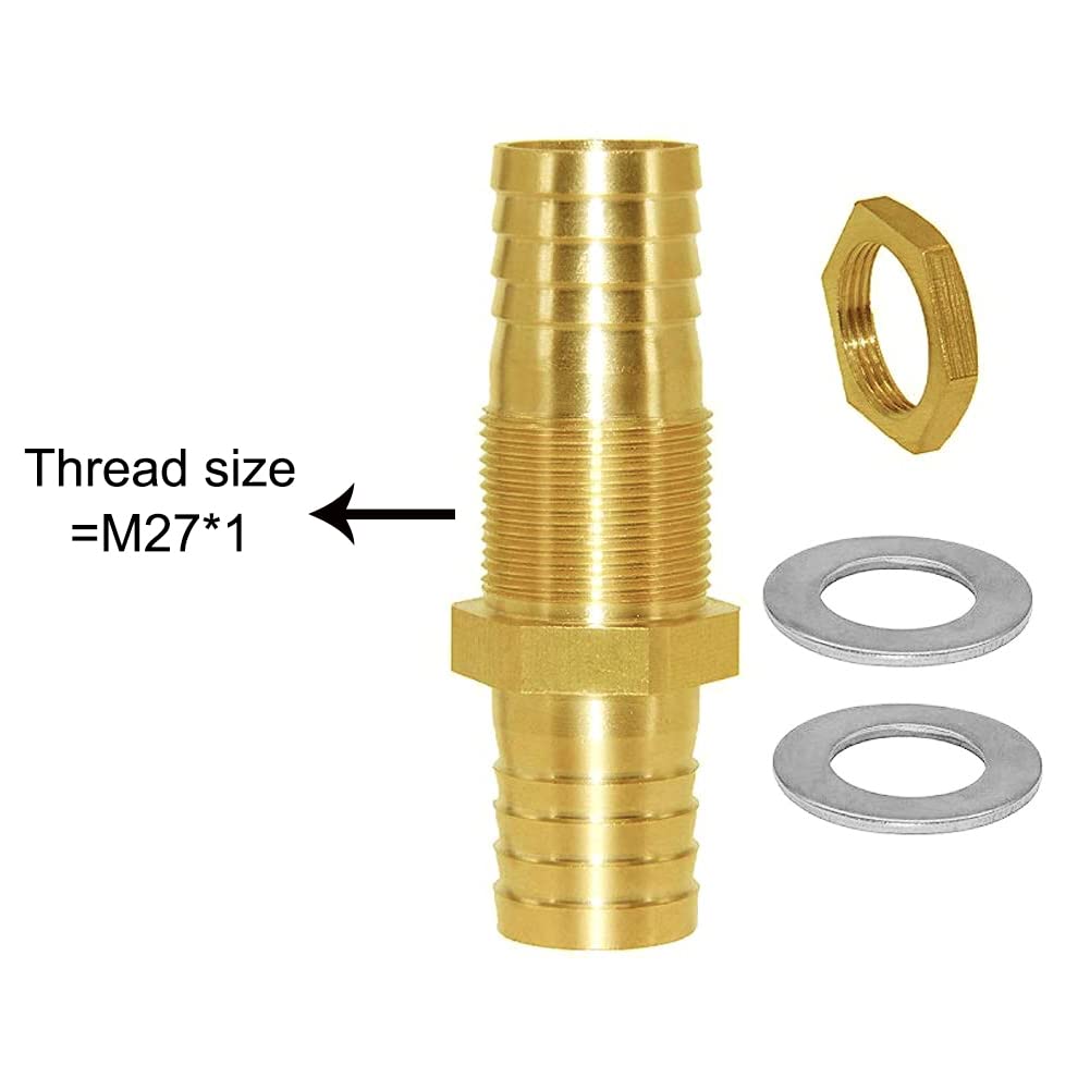 Joywayus 1 Inch Brass Hose Barb Thru-Bulk Head Fuel Hex Union Fitting - Water, Fuel & Air Connector for Automotive, Marine & Industrial Applications