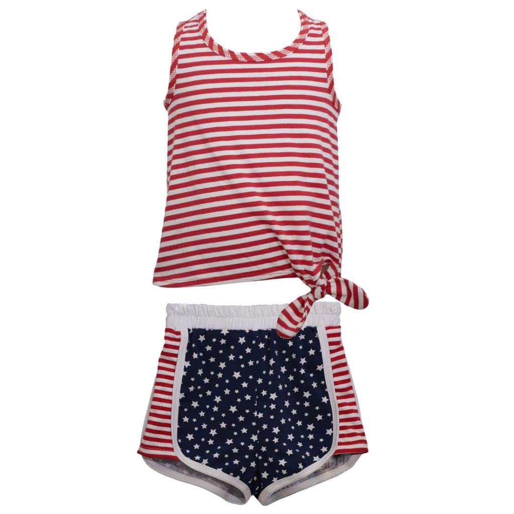 Bonnie Jean Girls' 4th of July Patriotic Shorts Set - Red White & Blue Outfit for Independence Day Celebrations, BBQs & Summer Festivals