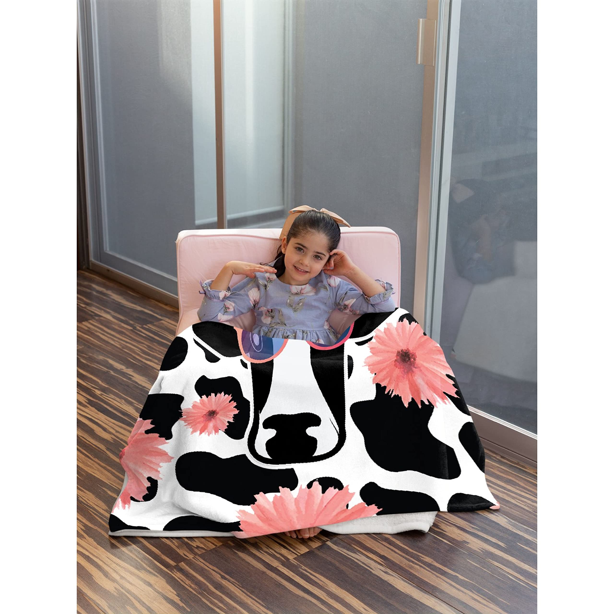 Soft Cow Print Fleece Blanket for Baby Girls & Boys - Ultra Plush Cozy Flannel Throw Blanket 120