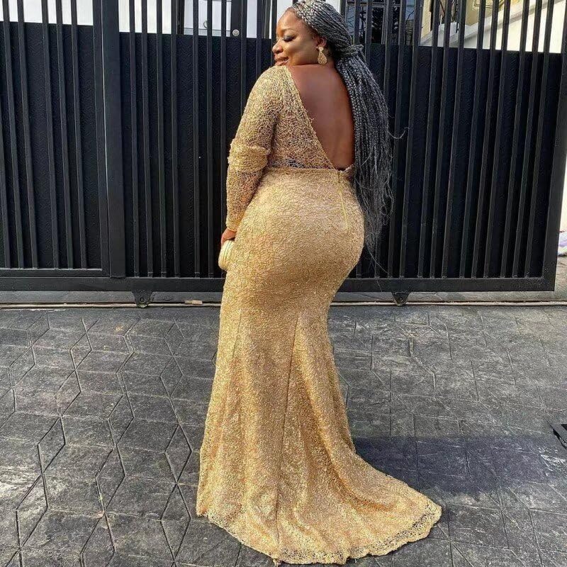 Elegant Plus Size Lace Mermaid Evening Gown for Women - Long Sleeve Formal Dress for Special Occasions | Perfect for Weddings, Proms, and Black Tie Events 2025