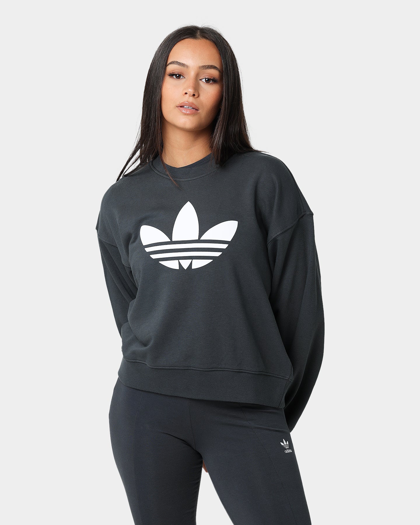 Adidas Women's Crewneck Sweatshirt - Carbon Heather Casual Pullover for Gym, Running & Everyday Wear