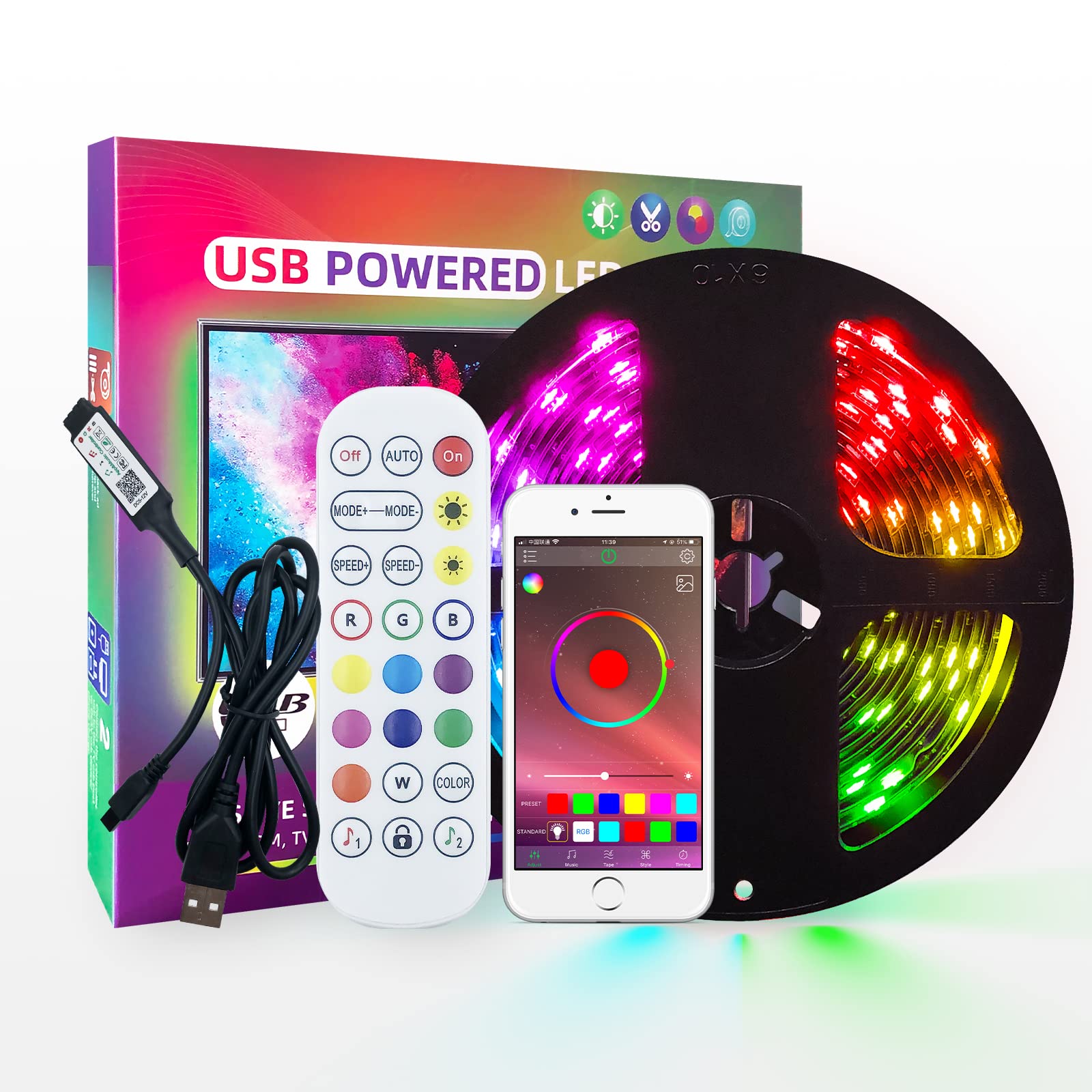 5M Multicolor LED Strip Lights - USB Powered, Bluetooth App & Remote Control, Waterproof for Bedroom, Living Room, Party Decor (1 Roll 5M) - Perfect for Home Lighting, Gaming Setup & Holiday Decoration
