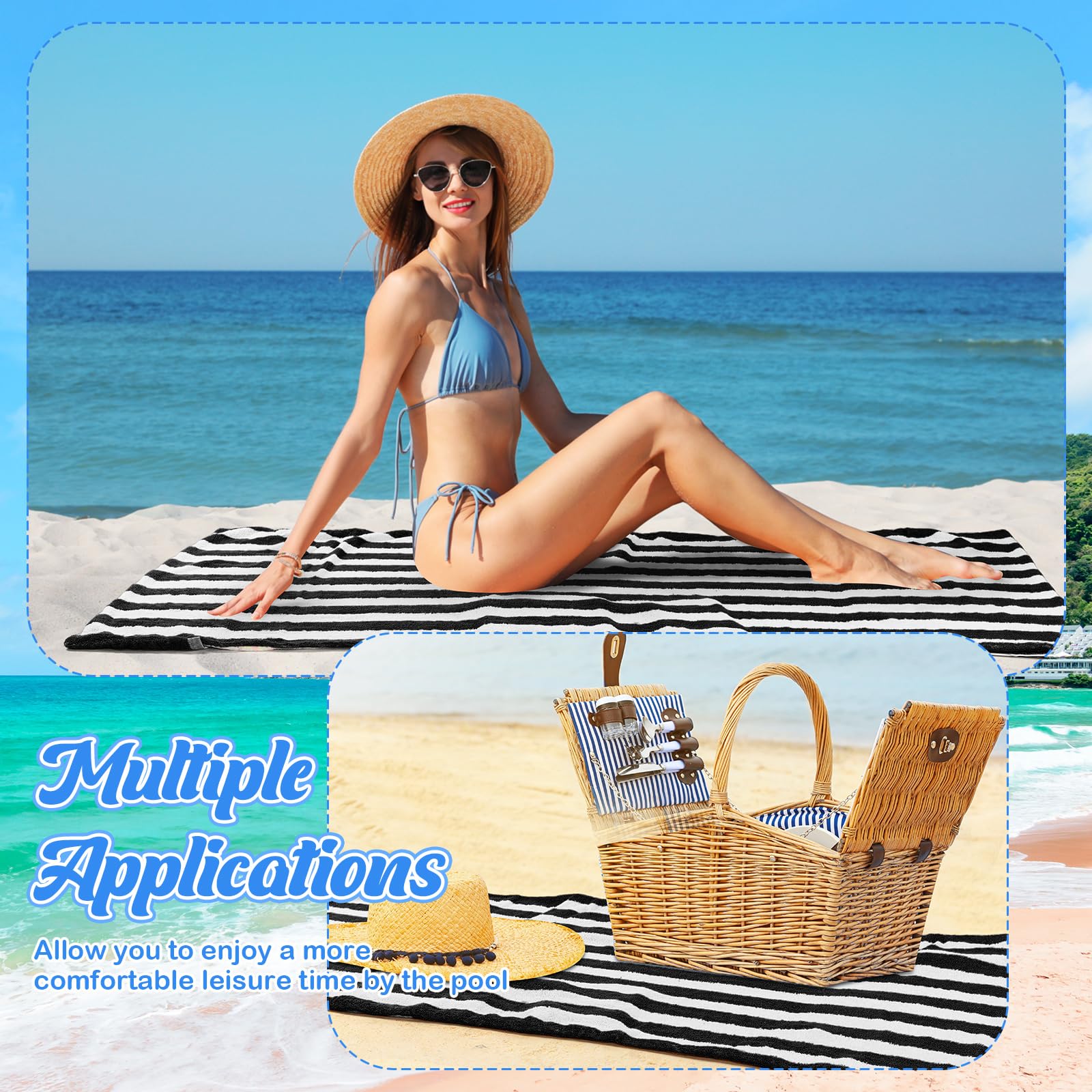 6-Pack Black Striped Pool Lounge Chair Covers 30