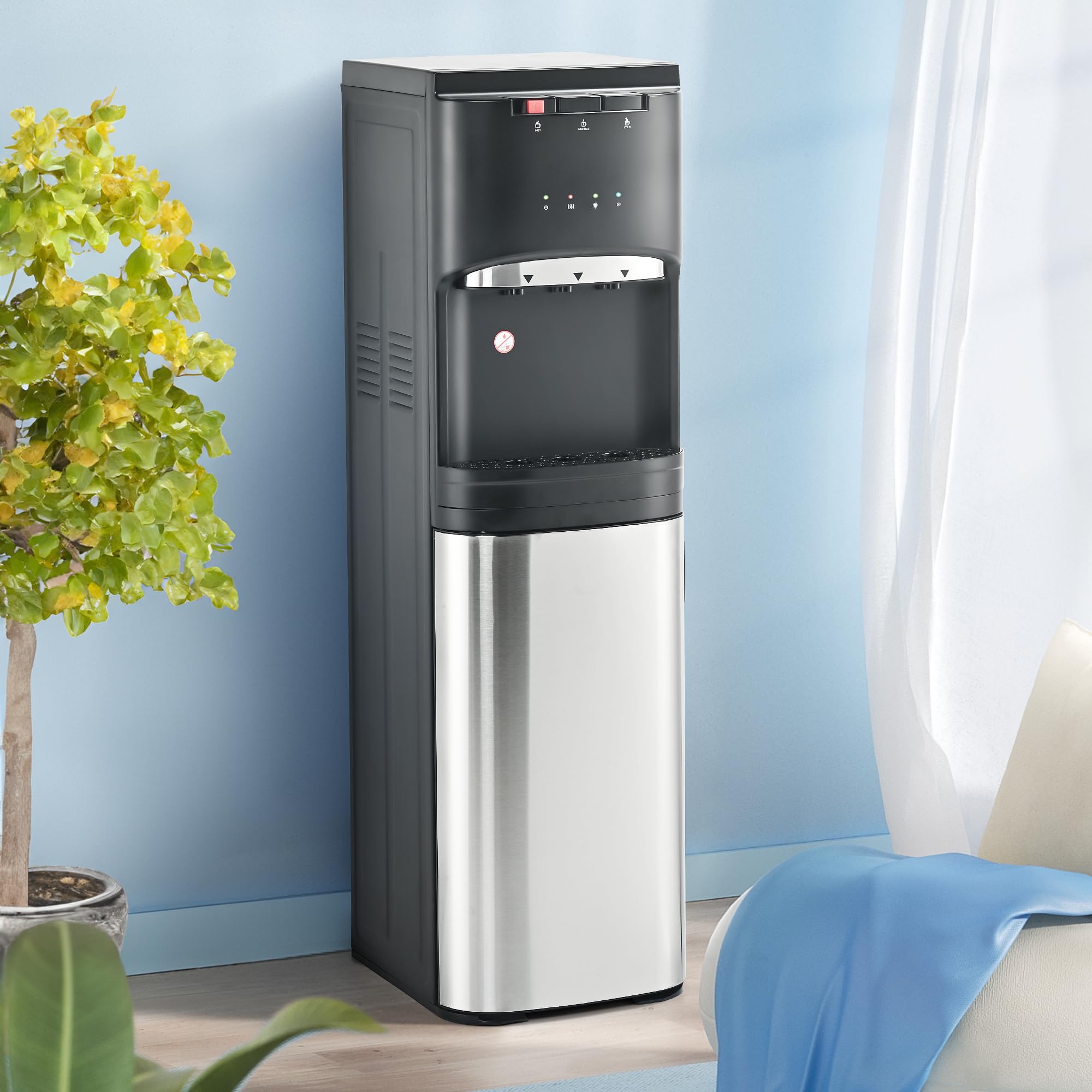 Euhomy Self-Cleaning Bottom Loading Water Cooler Dispenser with UV Sterilization - Stainless Steel 3/5 Gallon Water Dispenser for Home & Office - Perfect for Kitchen, Living Room, or Workplace Hydration