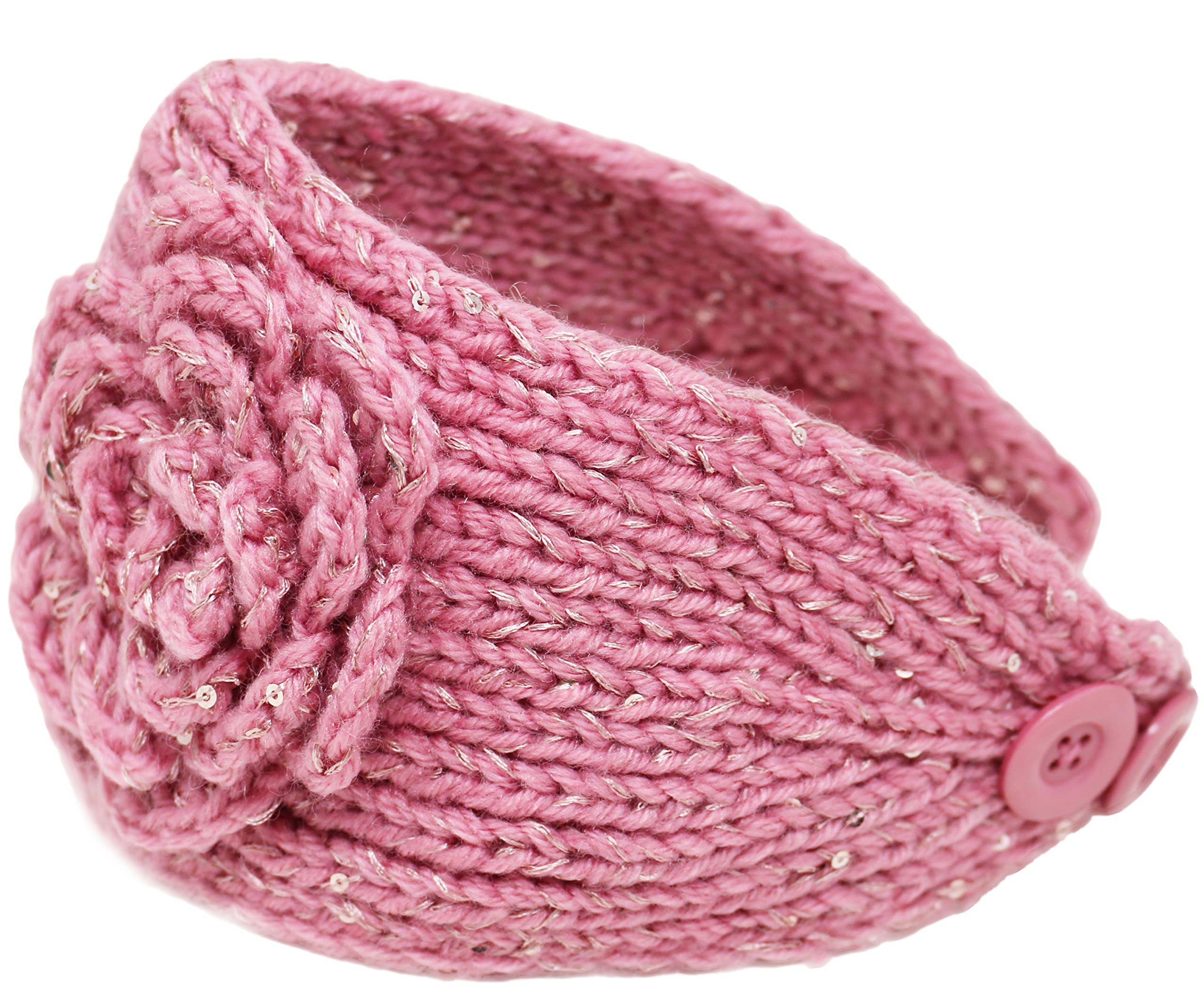 KMystic Knit Winter Headband Ear Warmer with Sparkles - Soft Stretchy Fleece Lined Head Wrap for Women & Girls (Baby Pink) | Cold Weather Accessory for Running, Skiing, Outdoor Activities