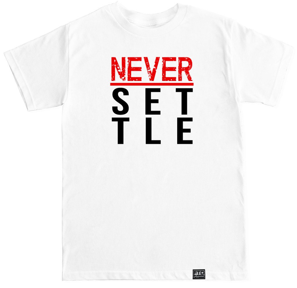 FTD Apparel Men's Never Settle Graphic T-Shirt - Comfortable Cotton Tee for Casual Wear, Gym & Street Style