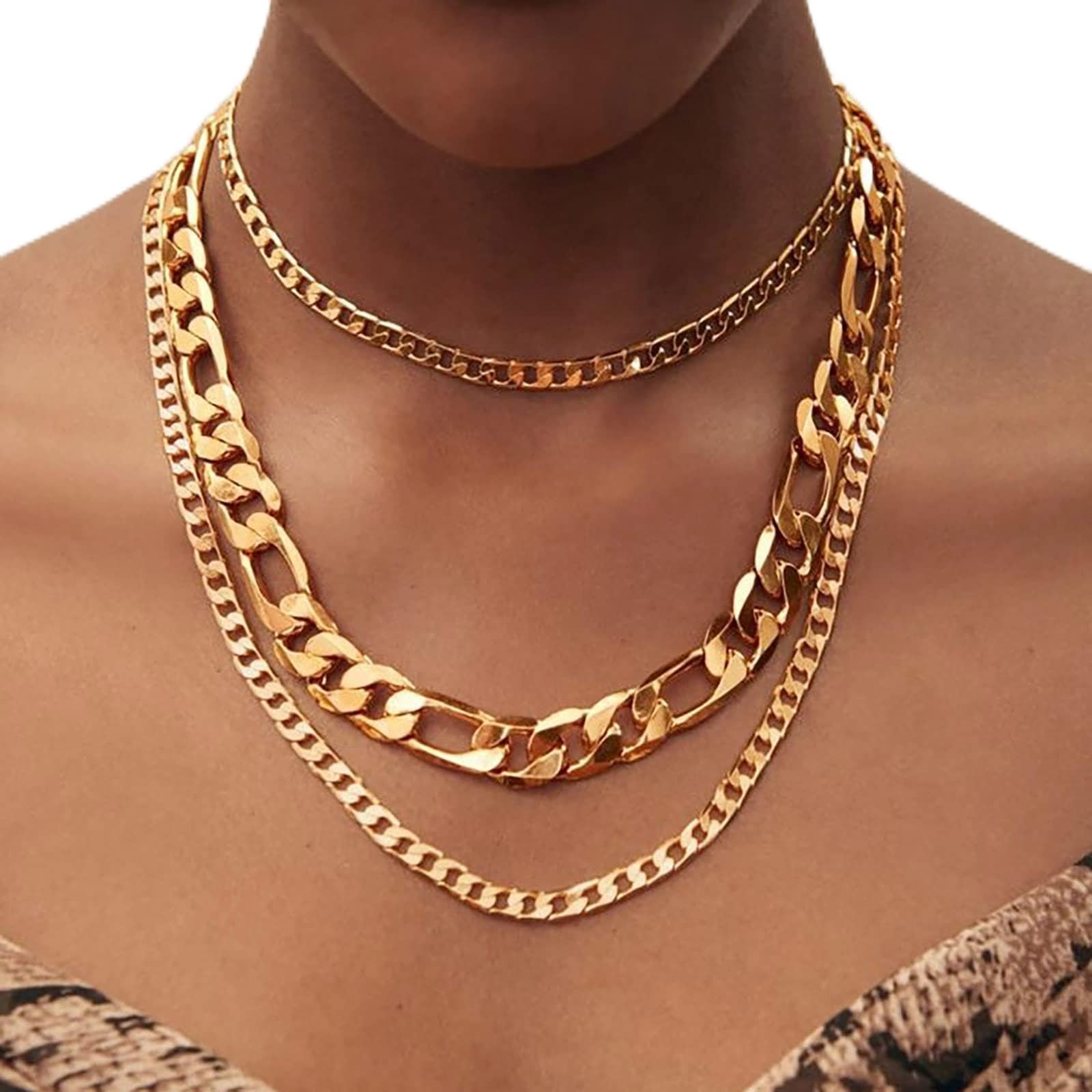 Punk Layered Necklace for Women - Gold Chunky Chain Choker & Multilayer Cuban Chain Necklace Jewelry | Trendy Gift for Girls & Women | Perfect for Parties, Concerts & Everyday Fashion