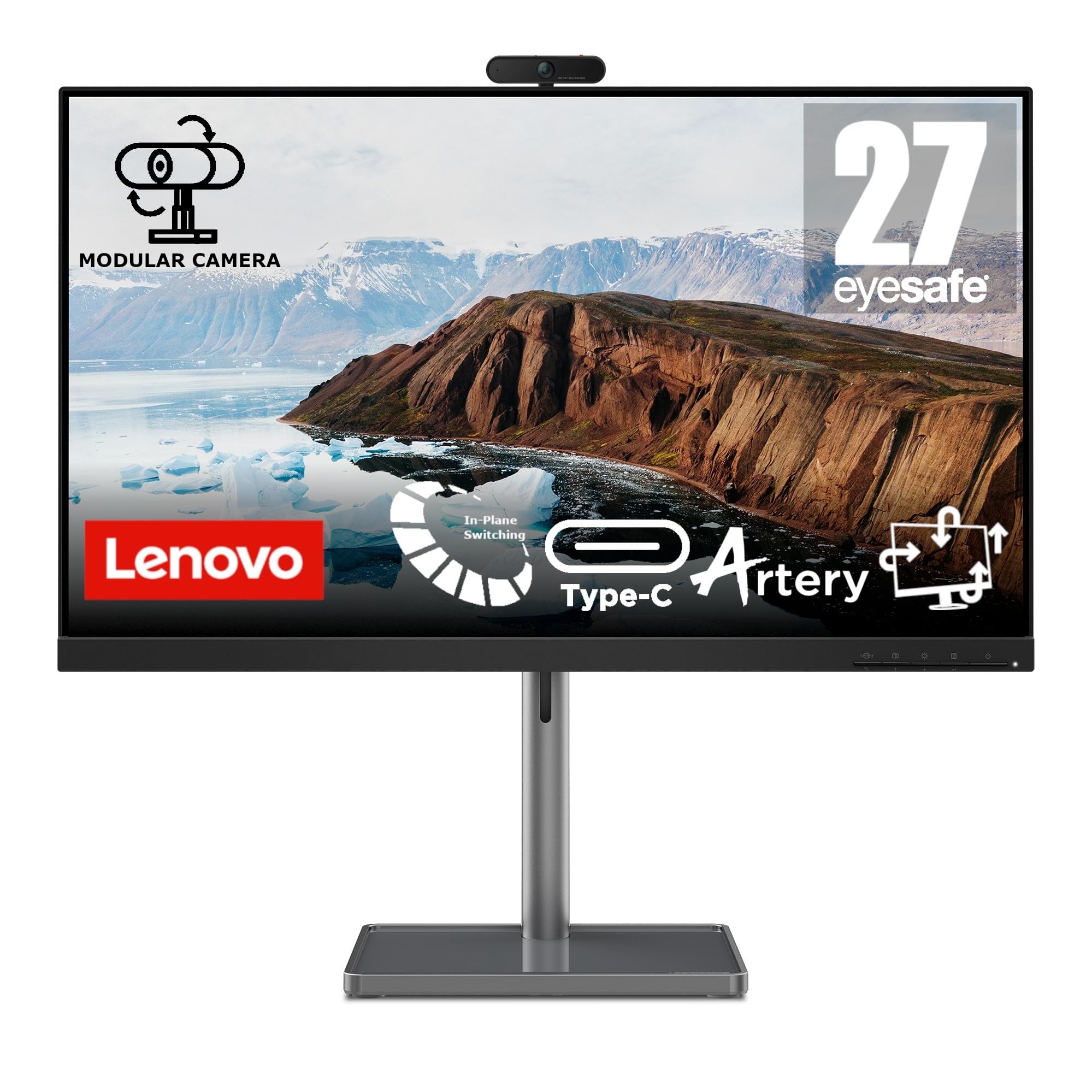 Lenovo L27m-30 27 Inch FHD IPS Monitor (1920x1080) - 75Hz Refresh Rate, 4ms Response Time, AMD FreeSync, HDMI/VGA/USB-C Ports, Built-in Speakers & Microphone - Adjustable Stand with Pivot & Metal Base - Includes Webcam & Eyesafe Technology - Perfect for Home Office, Gaming & Video Conferencing