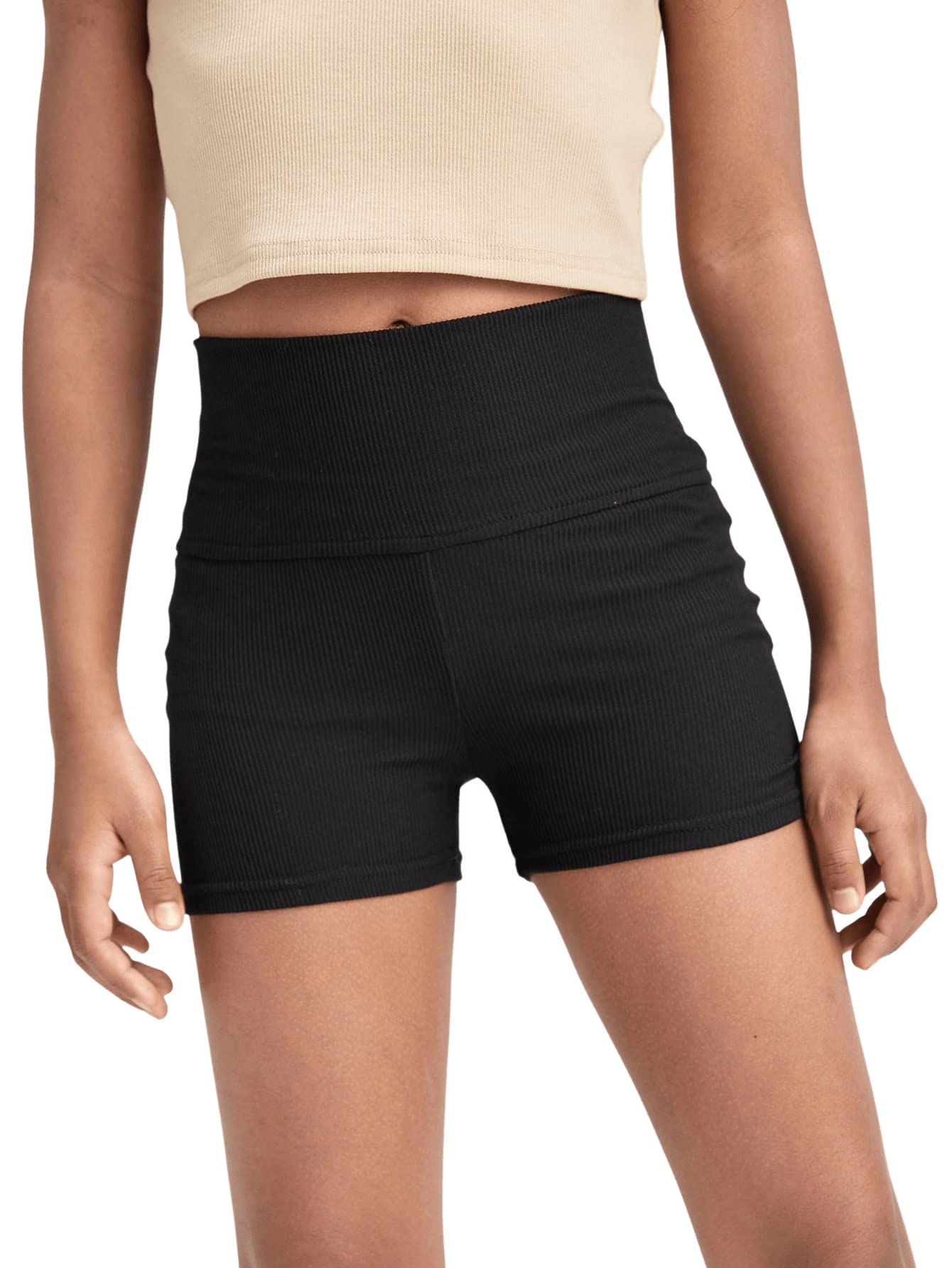 Floerns Girls Dance Shorts - Breathable Rib Knit Athletic Running Biker Shorts for Kids, Yoga, Gym & Playtime