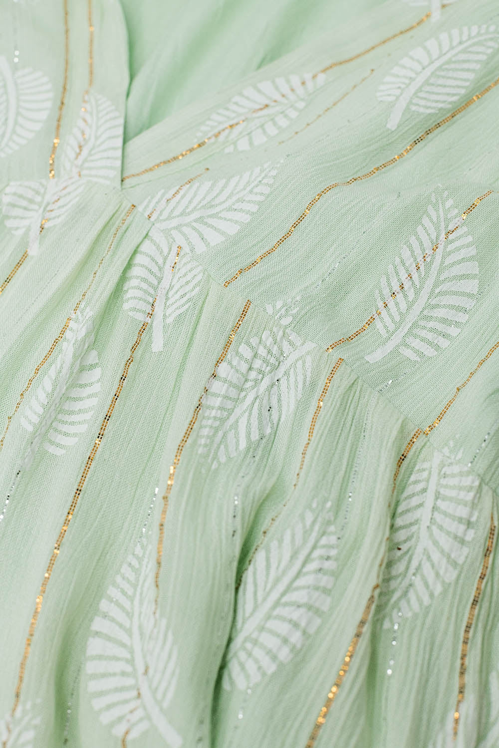 Mint Green Lace Babydoll Robe with Leaf Print and Lurex Thread - Perfect for Bridal Shower, Honeymoon, and Romantic Nights