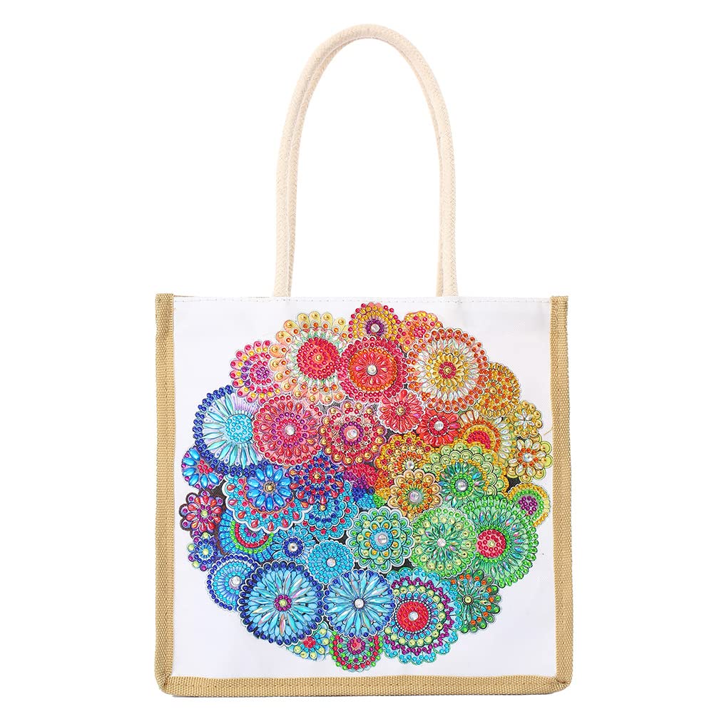 5D DIY Diamond Painting Line Tote Bag - Reusable Grocery Shopping Bags for Women & Girls, Durable Fashionable Handbag Gift for Daily Use, Travel & Beach Outings