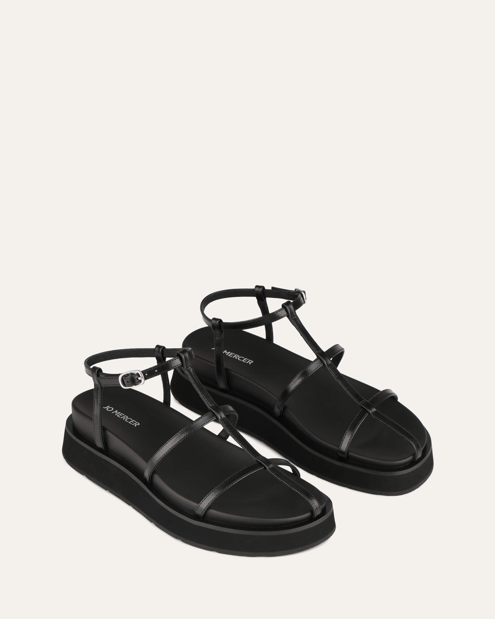 MINA Women's Black Leather Flat Sandals - Comfortable Casual Summer Shoes for Beach, Walking & Travel