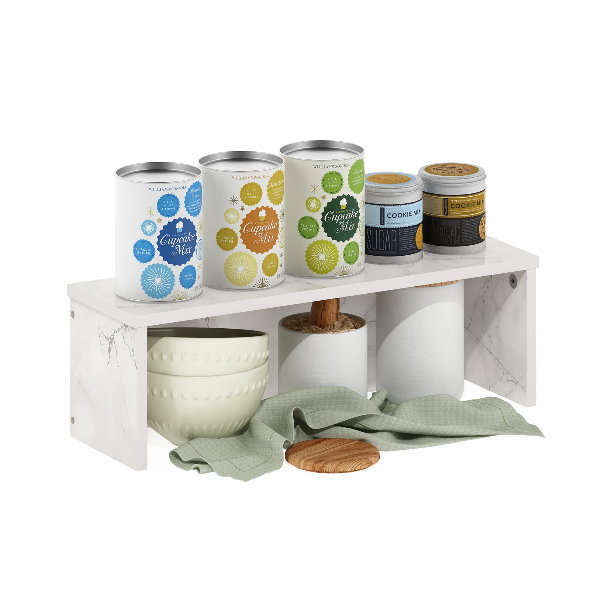 Furinno Helena 18-Inch Stackable Kitchen Counter Organizer Shelf - Marble White | Space-Saving Storage for Spices, Utensils & Small Appliances | Perfect for Pantry, Countertop & Cabinet Organization