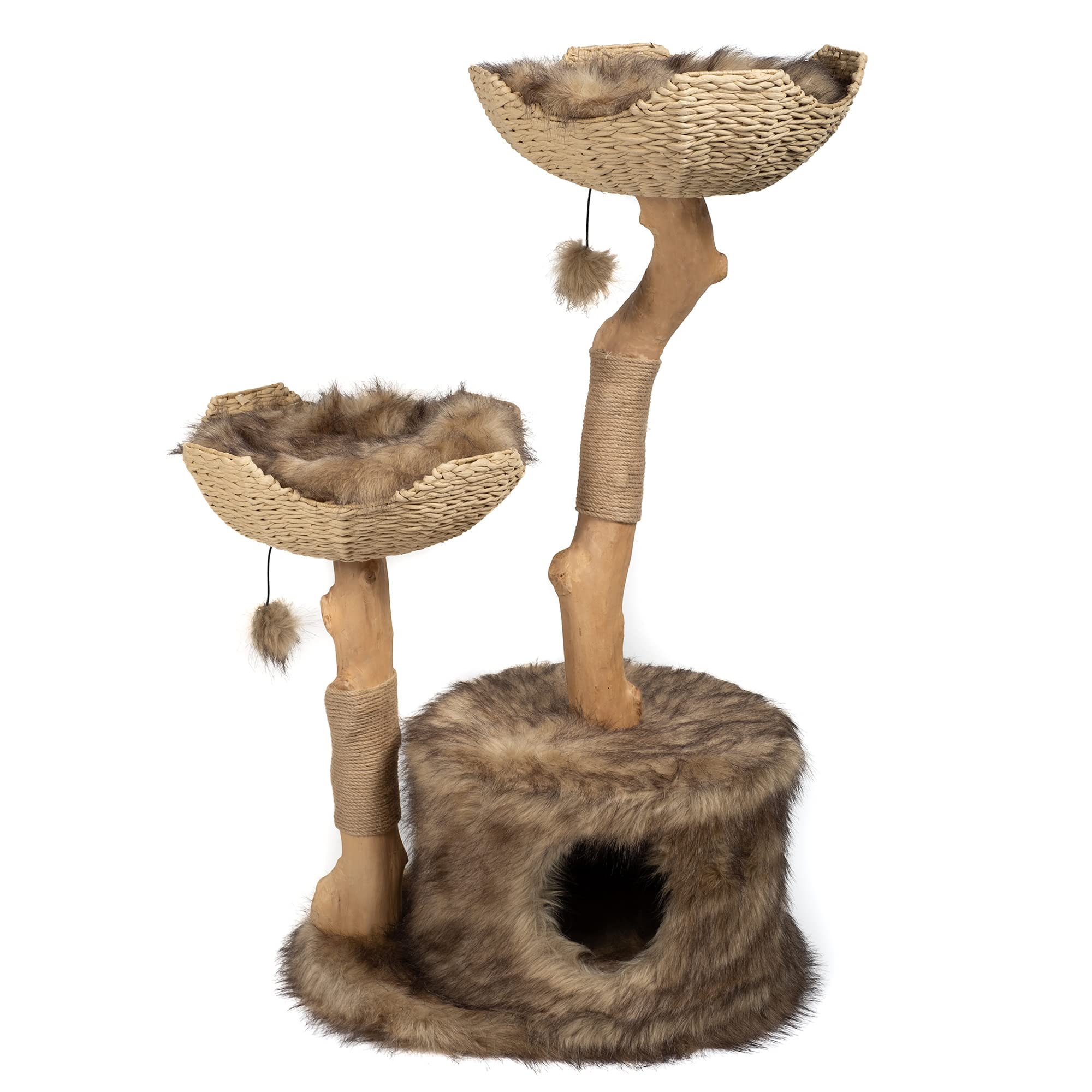 Premium MAU Modern Cat Tree Tower for Large Cats - Natural Wood Cat Climbing Structure with Scratching Posts & Condo - Perfect Gift for Cat Lovers - Ideal for Indoor Play & Relaxation Spaces