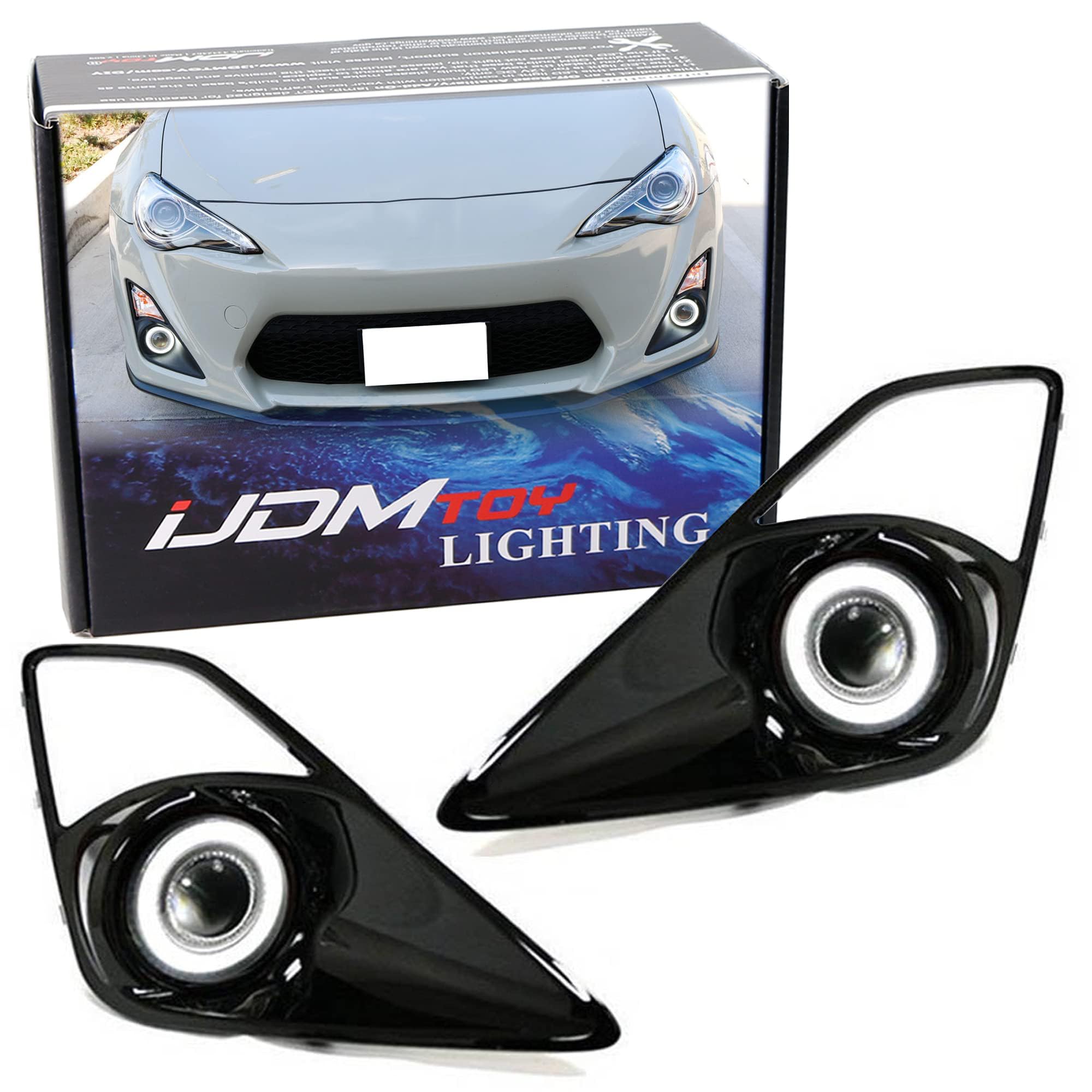iJDMTOY Xenon White LED Projector Fog Lights for 2013-2016 Scion FR-S with 40-SMD LED Halo Ring Parking Lights - Complete Kit (2 Projector Fog Lamps, Brackets, Bezels & Relay Harness) - Perfect for Night Driving & Off-Road Adventures