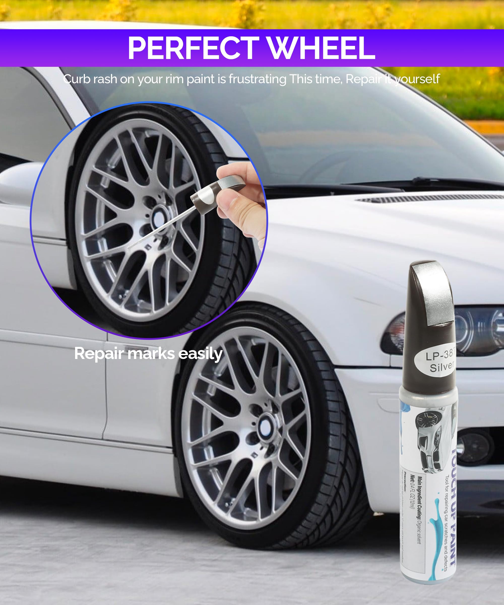 RACOONA Car Touch Up Paint Pen - Scratch Repair Kit for Alloy Wheels & Rims (Silver) | Quick Fix for Minor Scratches & Chips | Perfect for DIY Car Maintenance & Auto Detailing