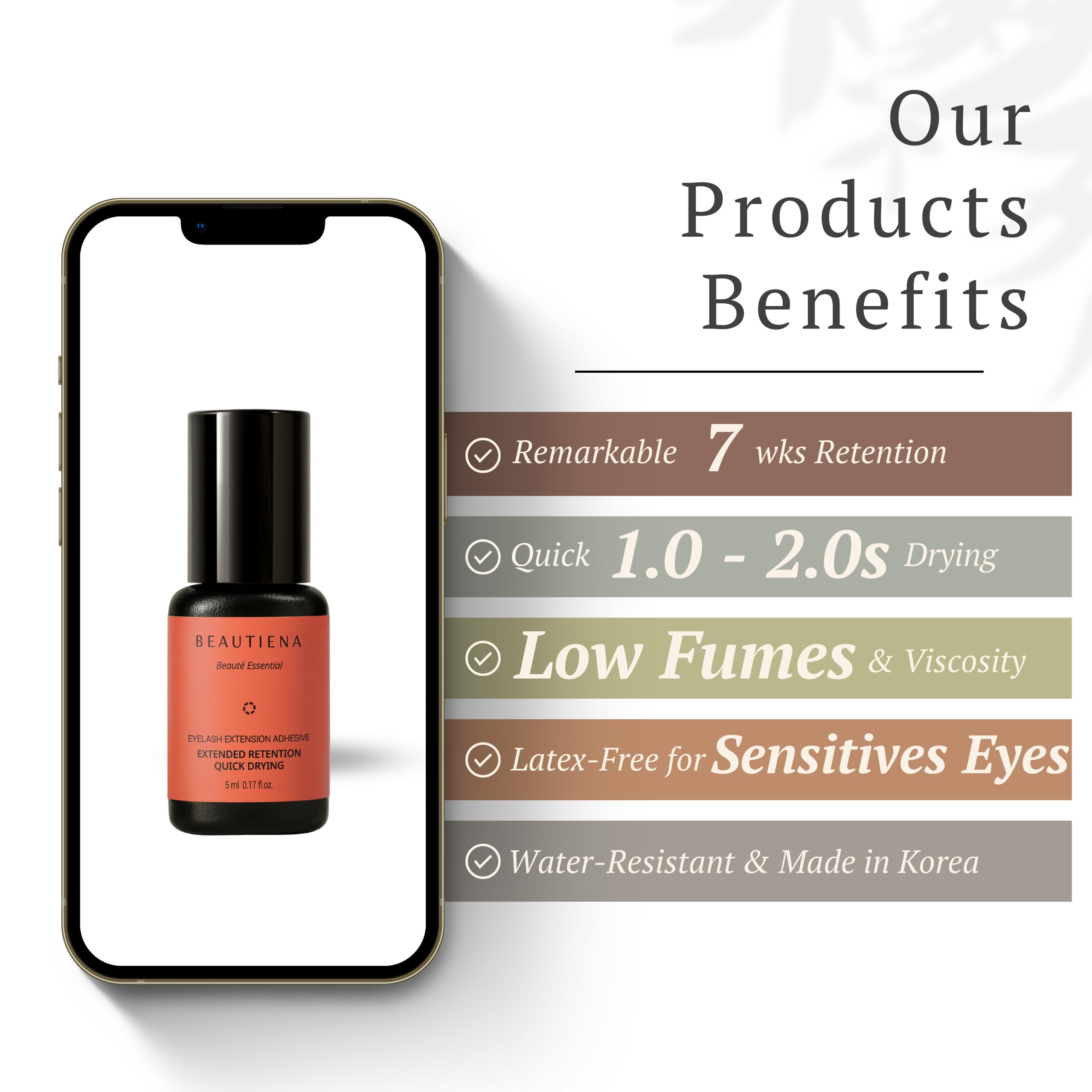 BEAUTIENA Professional Eyelash Extension Glue - 7 Week Long Lasting Lash Adhesive, Fast Drying 1-2 Sec, Semi-Permanent Formula (5ml/0.17oz) - Perfect for Salon Professionals & Lash Artists - Safe for Sensitive Eyes, Ideal for Volume & Classic Lash Extensions