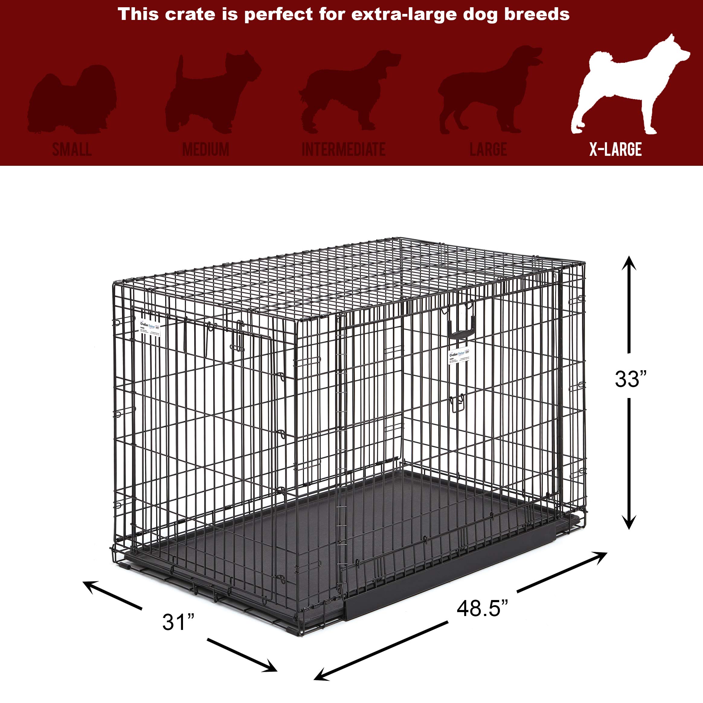 MidWest Homes for Pets Ovation Double Door Dog Crate - 48 Inch Heavy Duty Wire Kennel for Large Dogs - Perfect for Training, Travel & Home Security