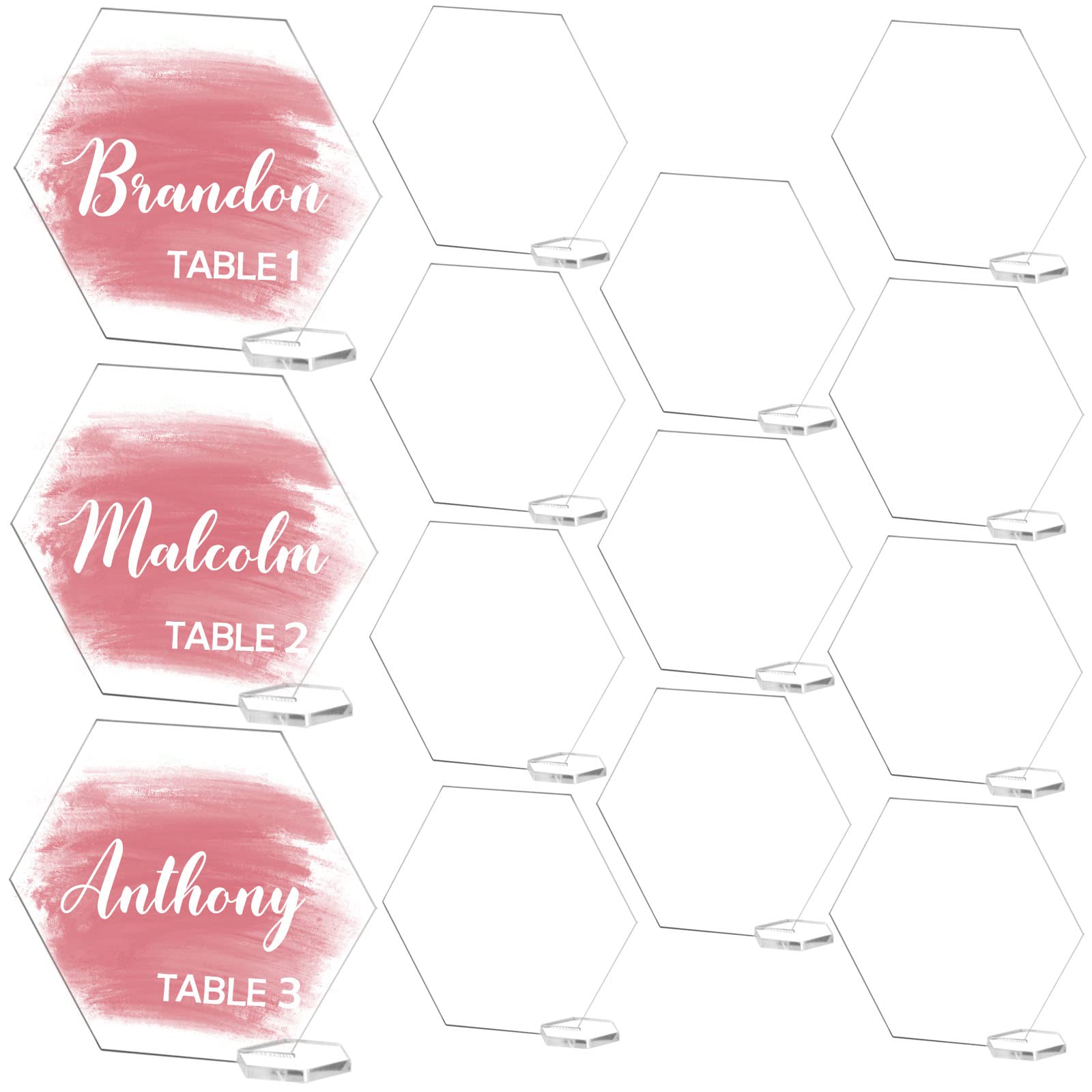 50 Clear Hexagon Acrylic Place Cards with Holders - DIY Blank Name Cards for Wedding, Party & Dinner Table Setting - Elegant Freestanding Guest Escort Cards for Events, Receptions & Special Occasions