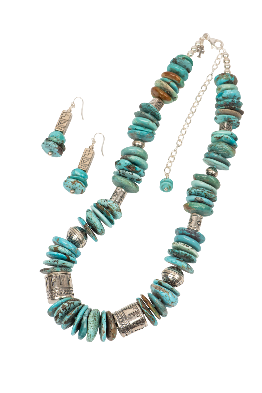 Navajo Turquoise Disc Necklace Set - Handmade Sterling Silver Jewelry with Genuine Stone | Perfect for Boho Fashion, Gift Giving & Special Occasions
