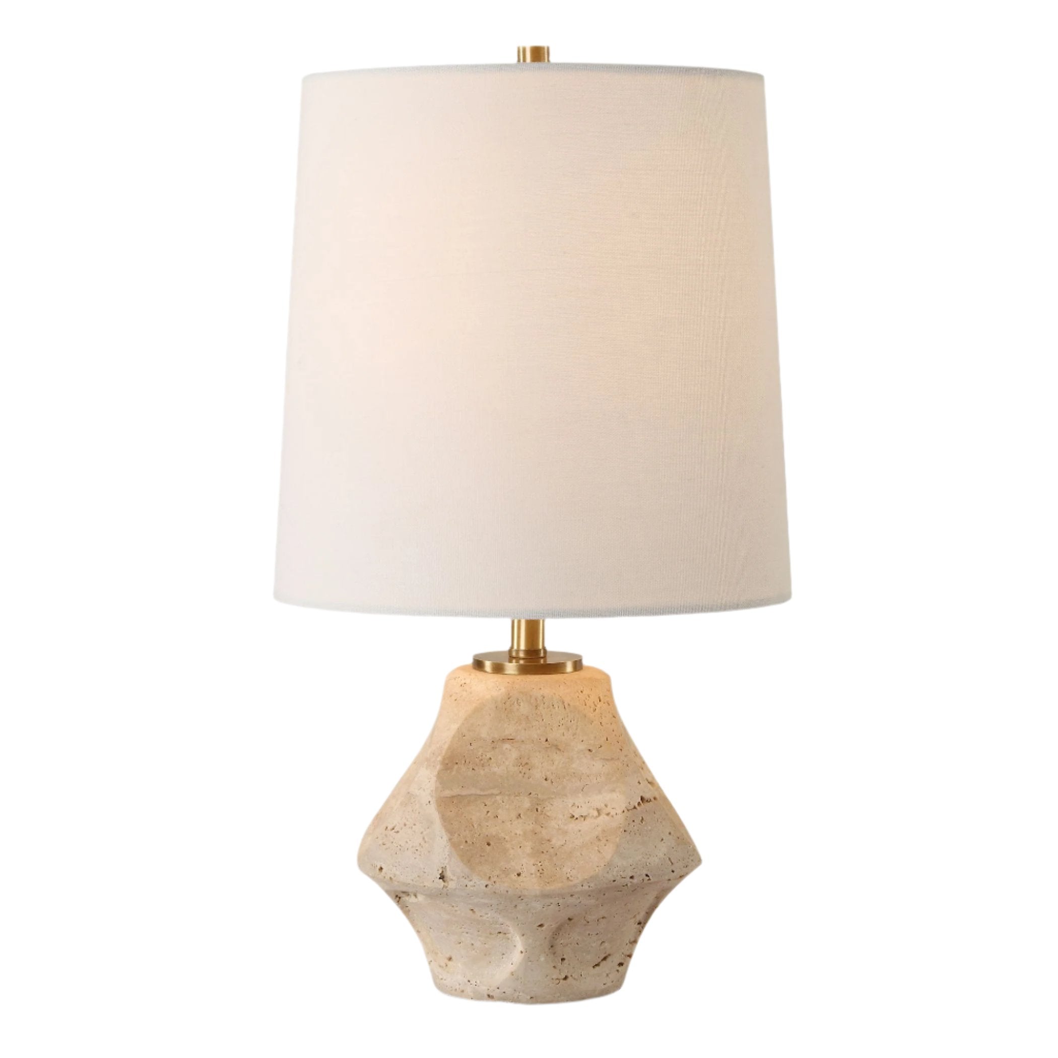 Sculpta Travertine Accent Lamp - Handcrafted Natural Stone Table Lamp for Bedroom, Living Room, and Office Decor - Warm Ambient Lighting for Home and Workspace