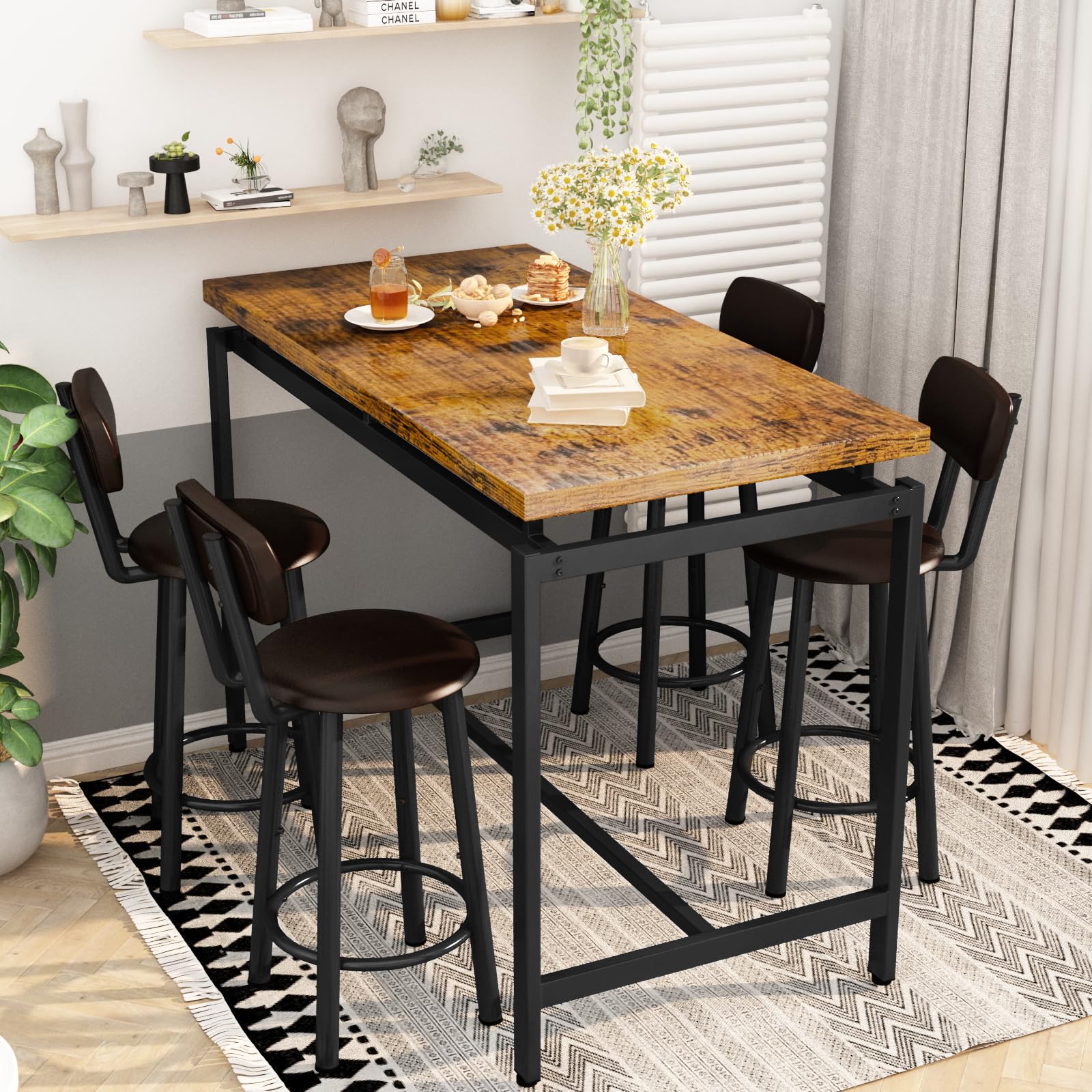 Recaceik 4-Piece Counter Height Dining Table Set with PU Leather Stools - Modern Kitchen & Breakfast Table for Small Spaces, Apartments, and Home Bars | Perfect for Entertaining, Casual Meals, and Compact Living Areas