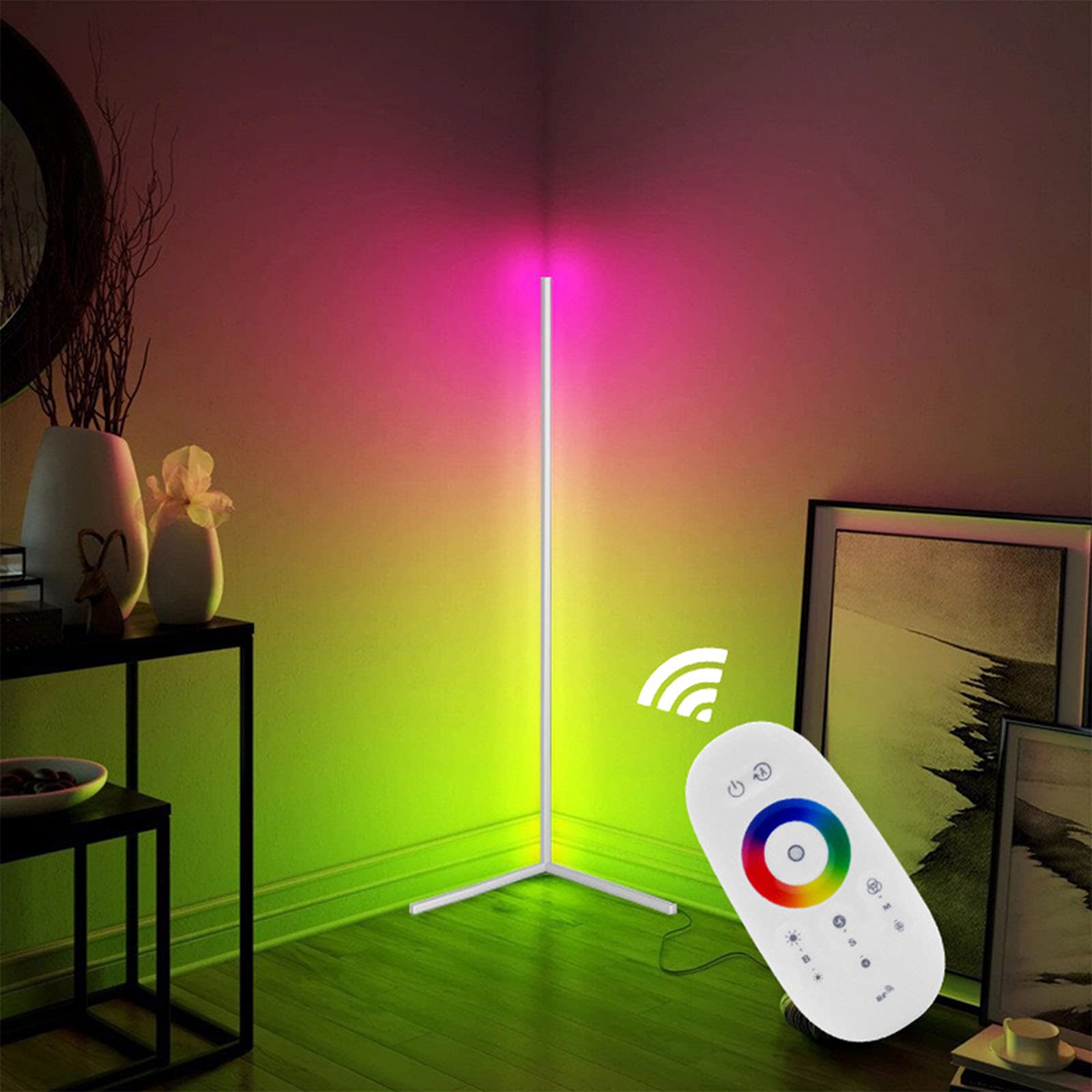 KSTYLE Modern RGB Floor Lamp with Remote Control - Adjustable Color Changing Standing Light for Bedroom, Living Room, Home Decor - Create Ambient Lighting for Relaxation & Entertainment (White)