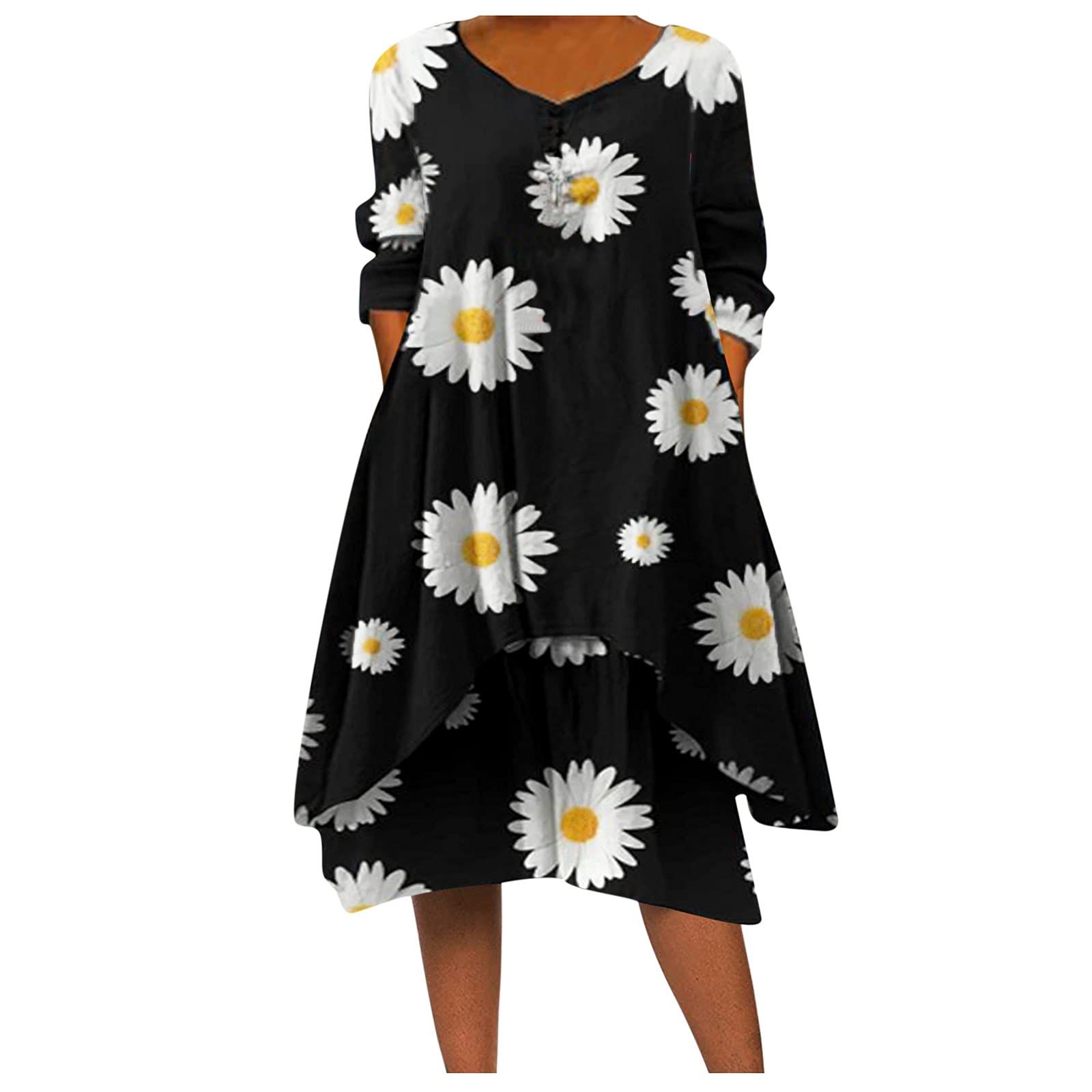 Women's Long Casual Loose V-Neck Floral Print Dress with Irregular Sleeves - Boho Chic Summer Maxi Dress for Beach, Vacation & Everyday Wear
