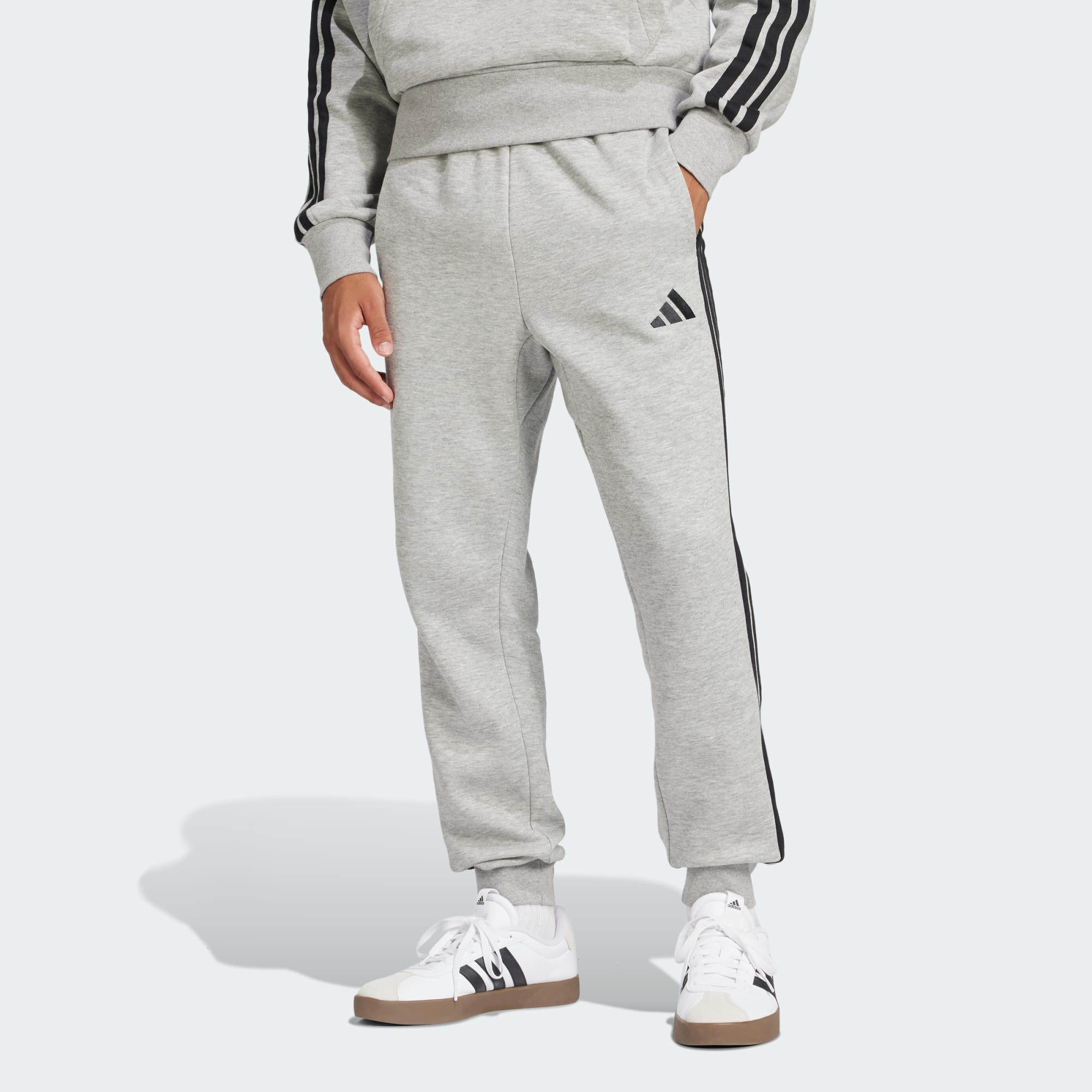 Adidas Men's 3 Stripes Fleece Grey Track Pants - Comfortable Athletic Joggers for Running, Gym & Casual Wear