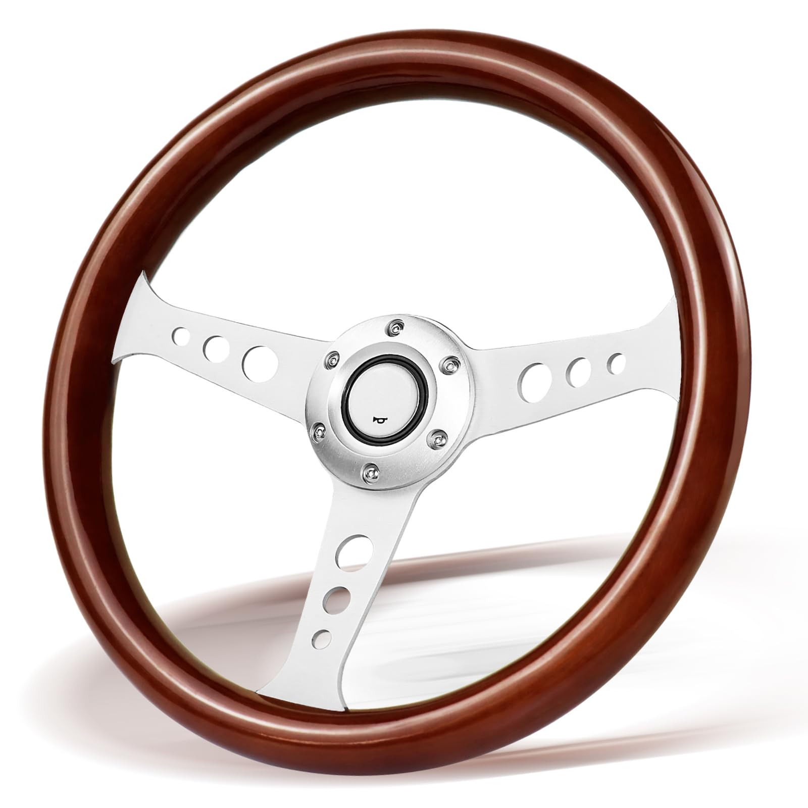 13.8-Inch Universal Wooden Steering Wheel for Racing & Golf - 3-Spoke Electroplated Design with Black Wire - Perfect for Simulators, Classic Cars & Vintage Style Upgrades