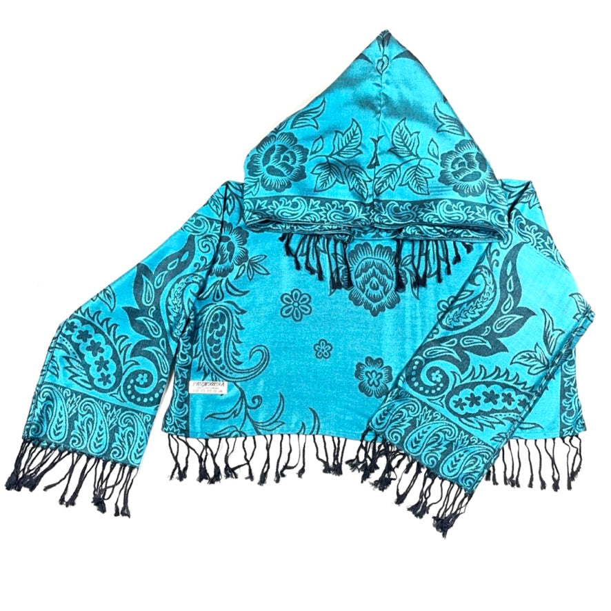 PASH LS Crop Top - Floral Print Turquoise & Black Women's Fashion Tops for Casual Wear, Street Style, and Layering