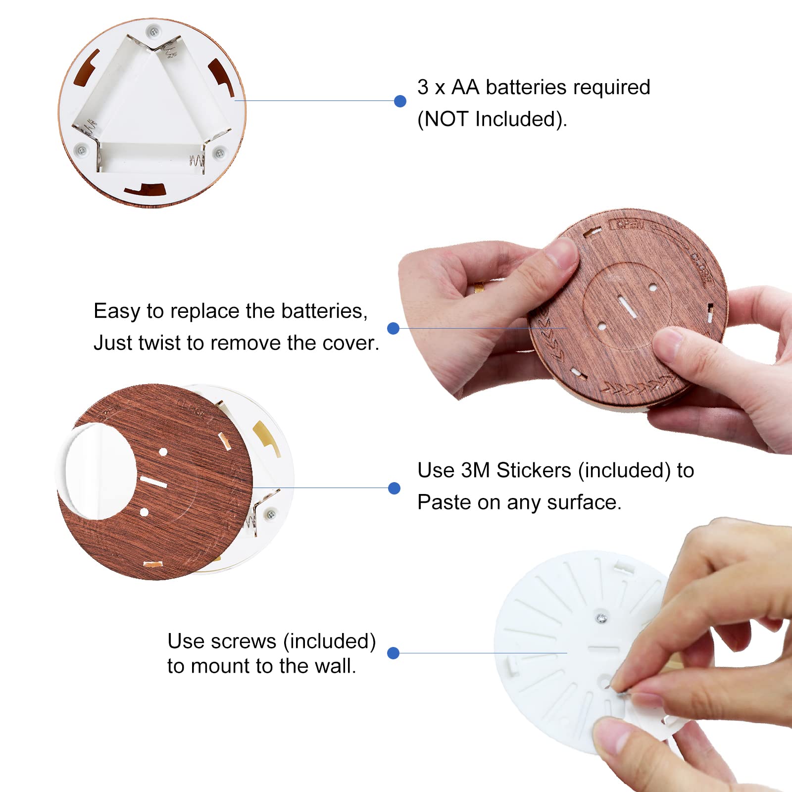 4 Pack LED Puck Lights with Remote - Dimmable Under Cabinet Lights, Battery Operated with Auto Timer - Perfect for Kitchen, Closet, Hallway & Stairs (Woodgrain Finish) - Ideal for Task Lighting & Home Decor