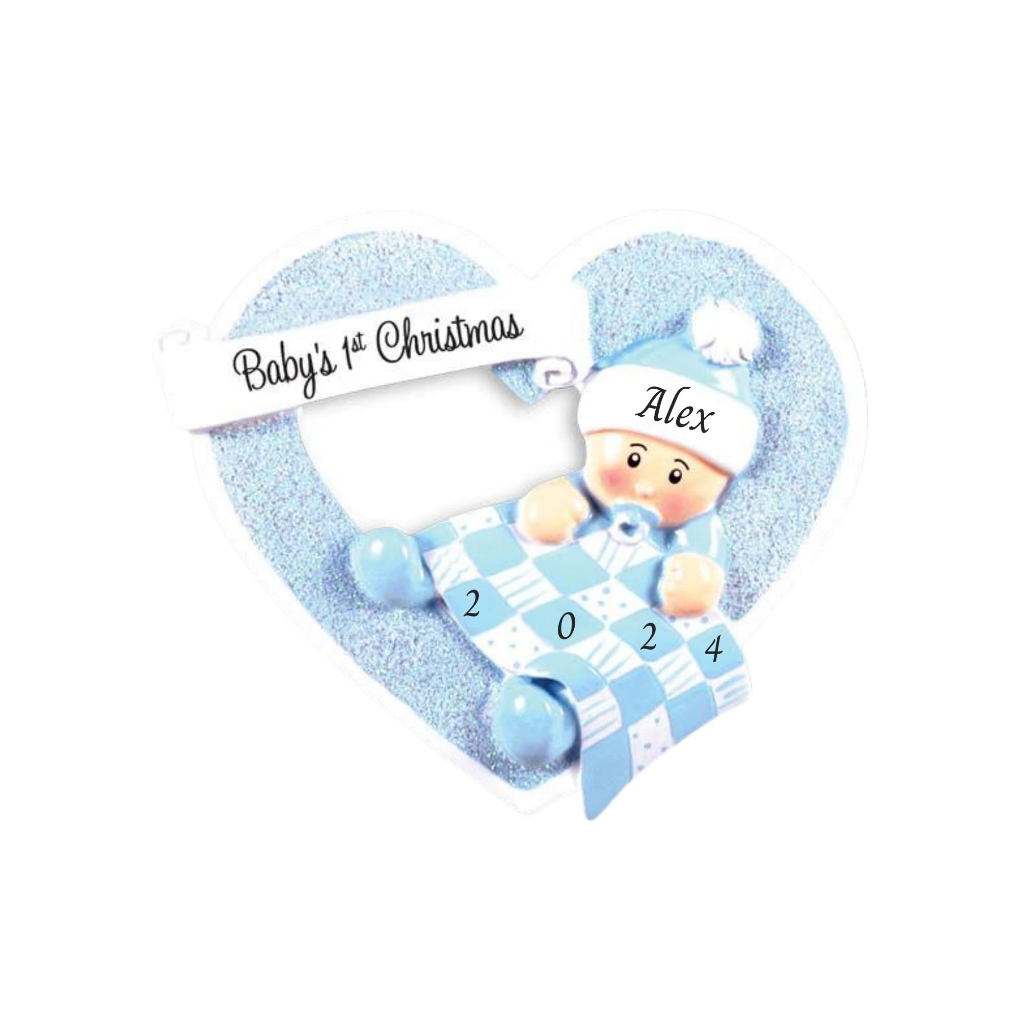 2024 Personalized Baby's First Christmas Ornament - Custom Blue Baby Boy Blanket in Heart Design - Newborn Keepsake for Baby Shower - Free Customization - Perfect for Baby's First Christmas & Holiday Decor