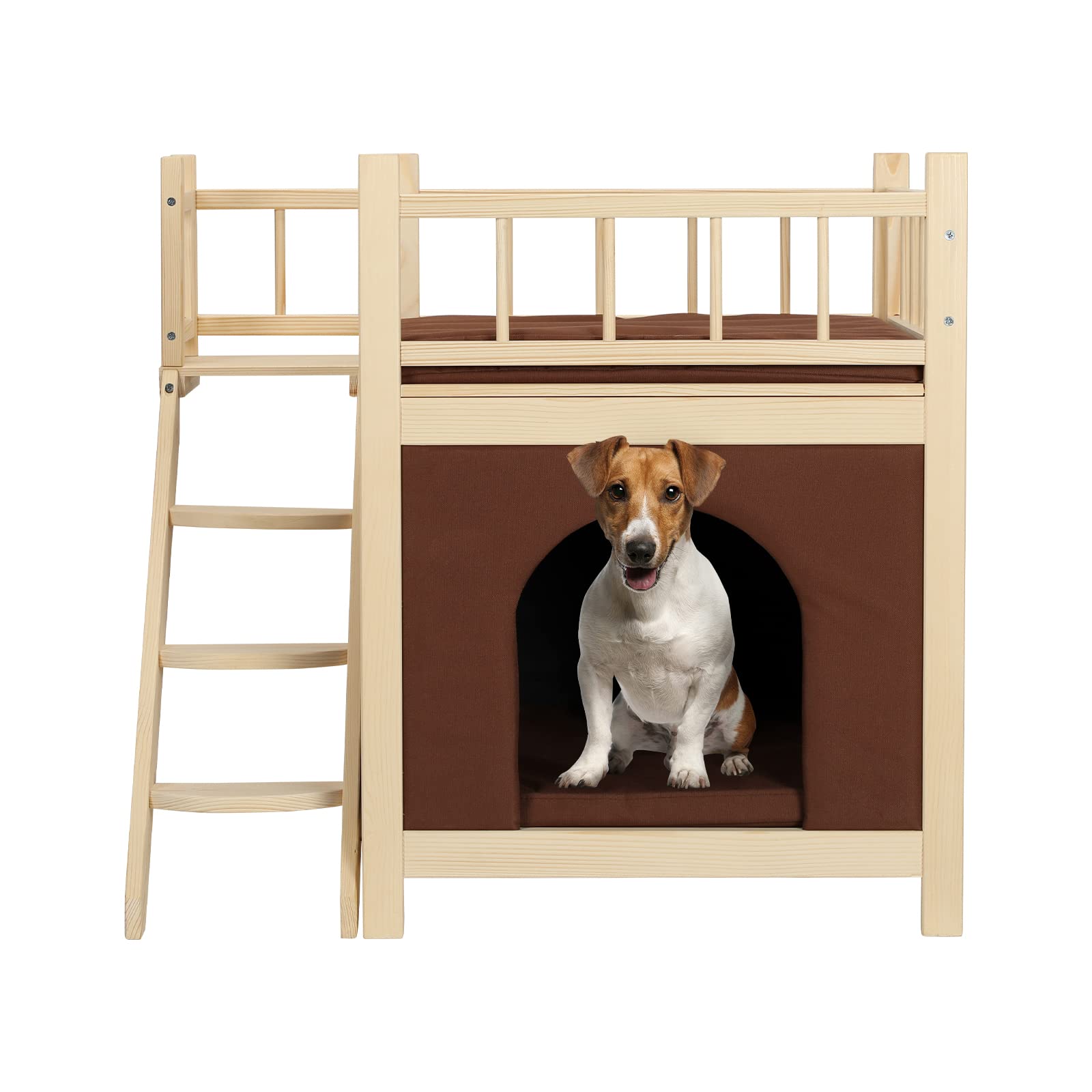 Petsfit 2-Story Indoor Cat & Dog House with Removable Thick Mats - Connectable Pet Steps for Small to Medium Pets - Perfect for Living Room, Bedroom, or Pet Play Area