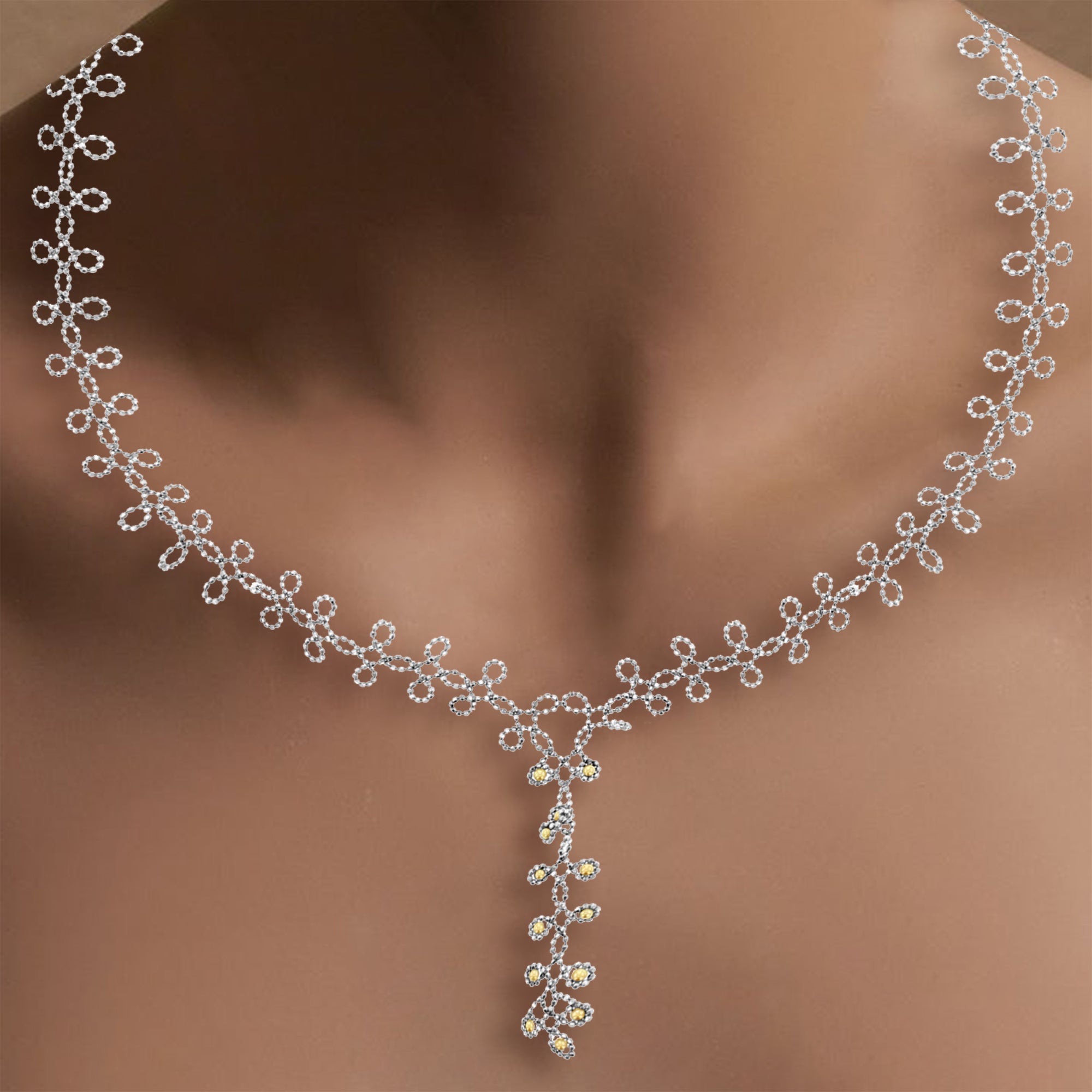 14K Yellow & White Gold Beaded Leaf Drop Necklace - Elegant Dainty Jewelry for Women, Perfect for Weddings, Parties & Everyday Wear